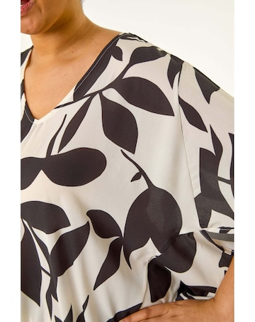 Roman Curve Leaf Print Cocoon Top