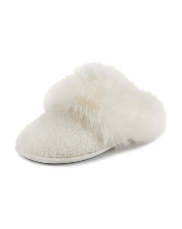 totes Ladies Sparkle Textured Faux Fur Mule Slippers