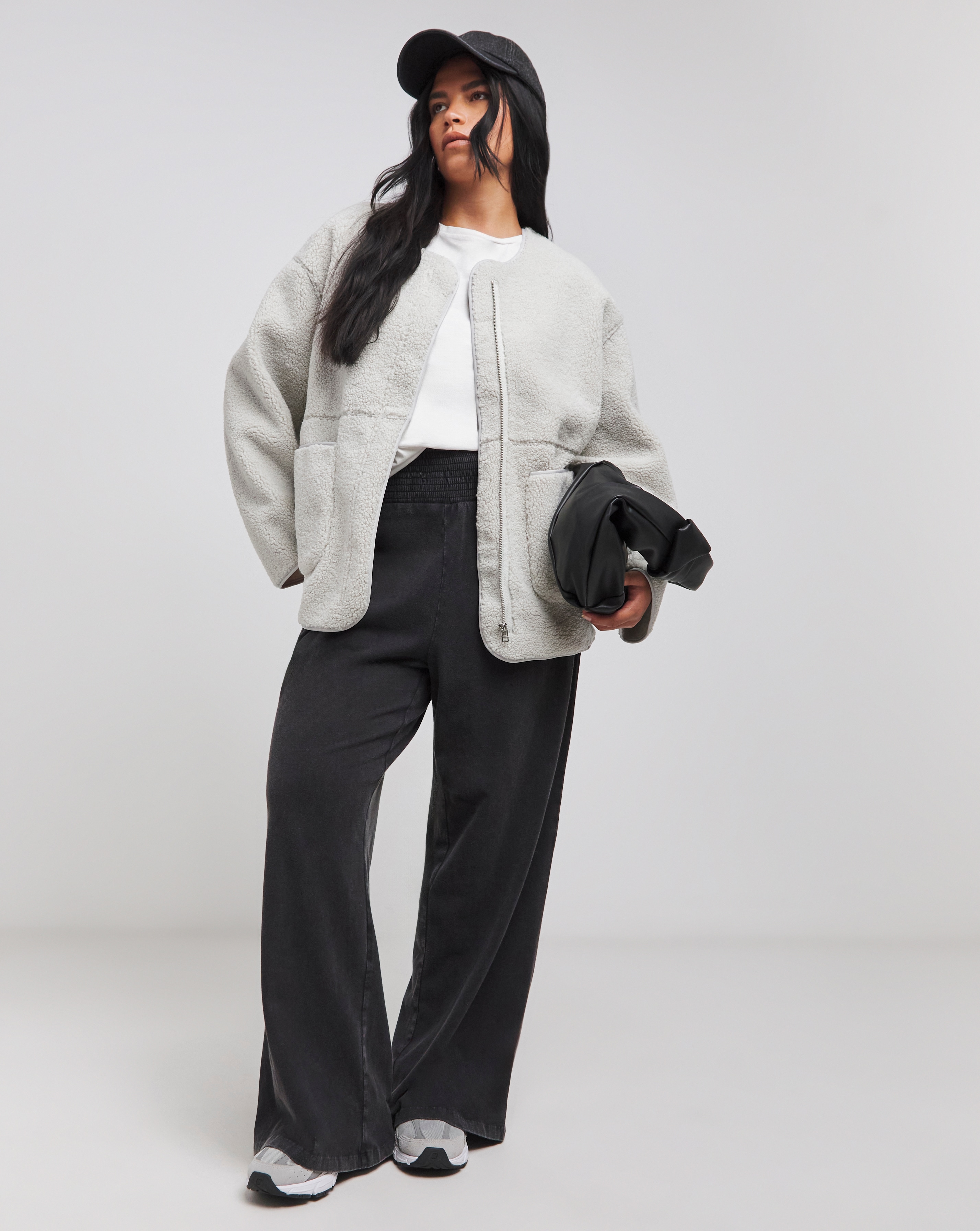 Grey Round Neck Borg Jacket