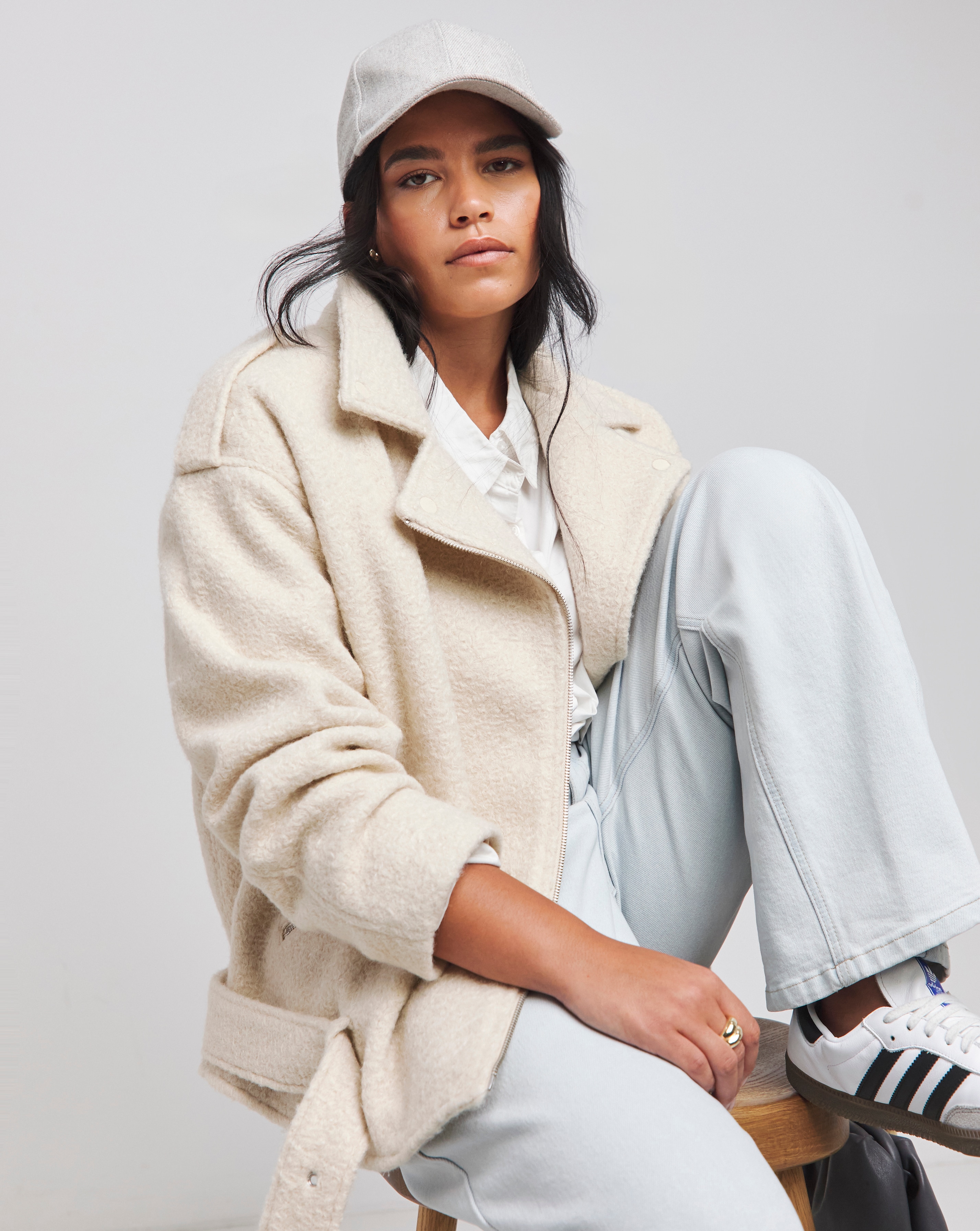 New In - Ecru Boiled Faux Wool Biker