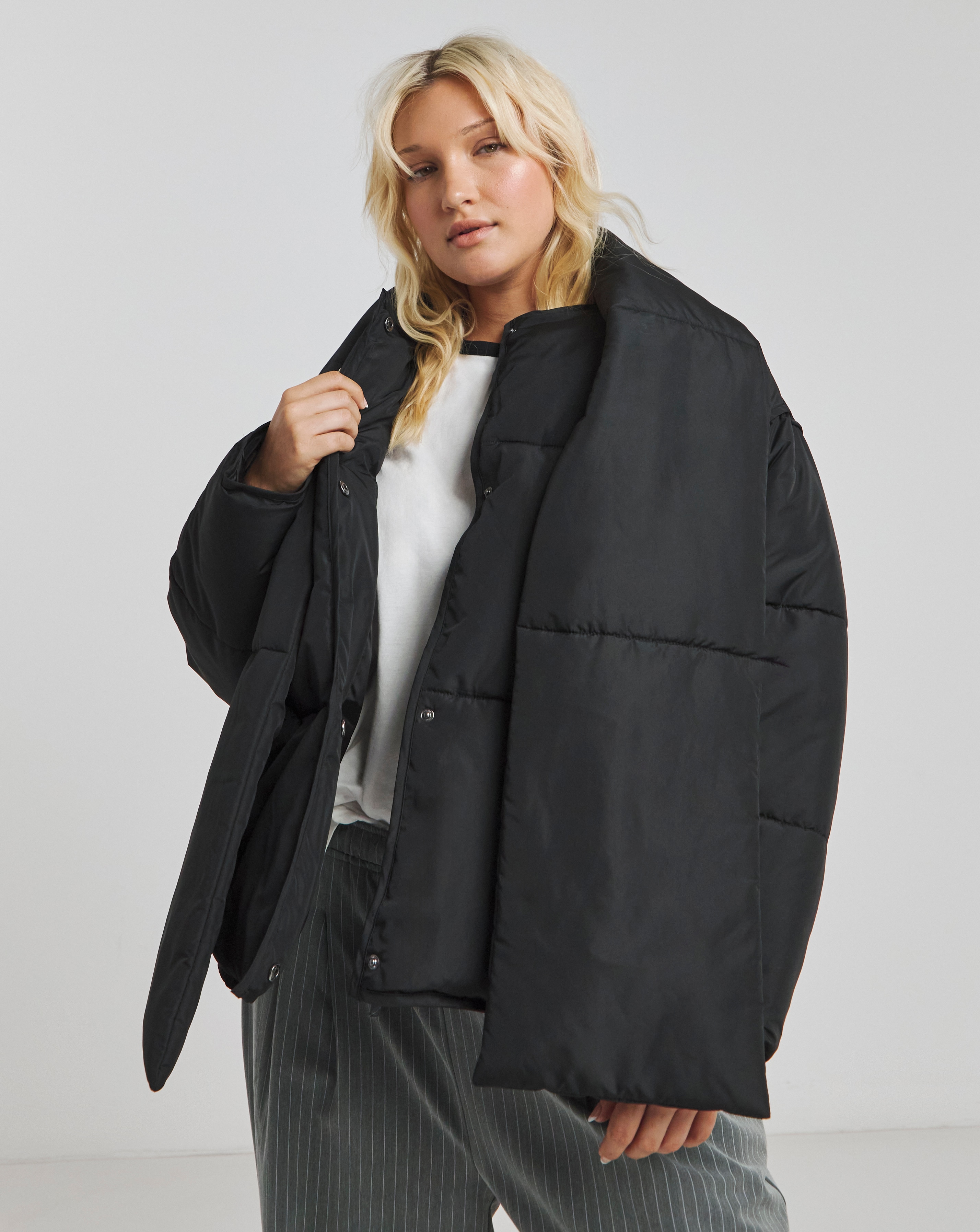 Black Scarf Detail Round Neck Jacket