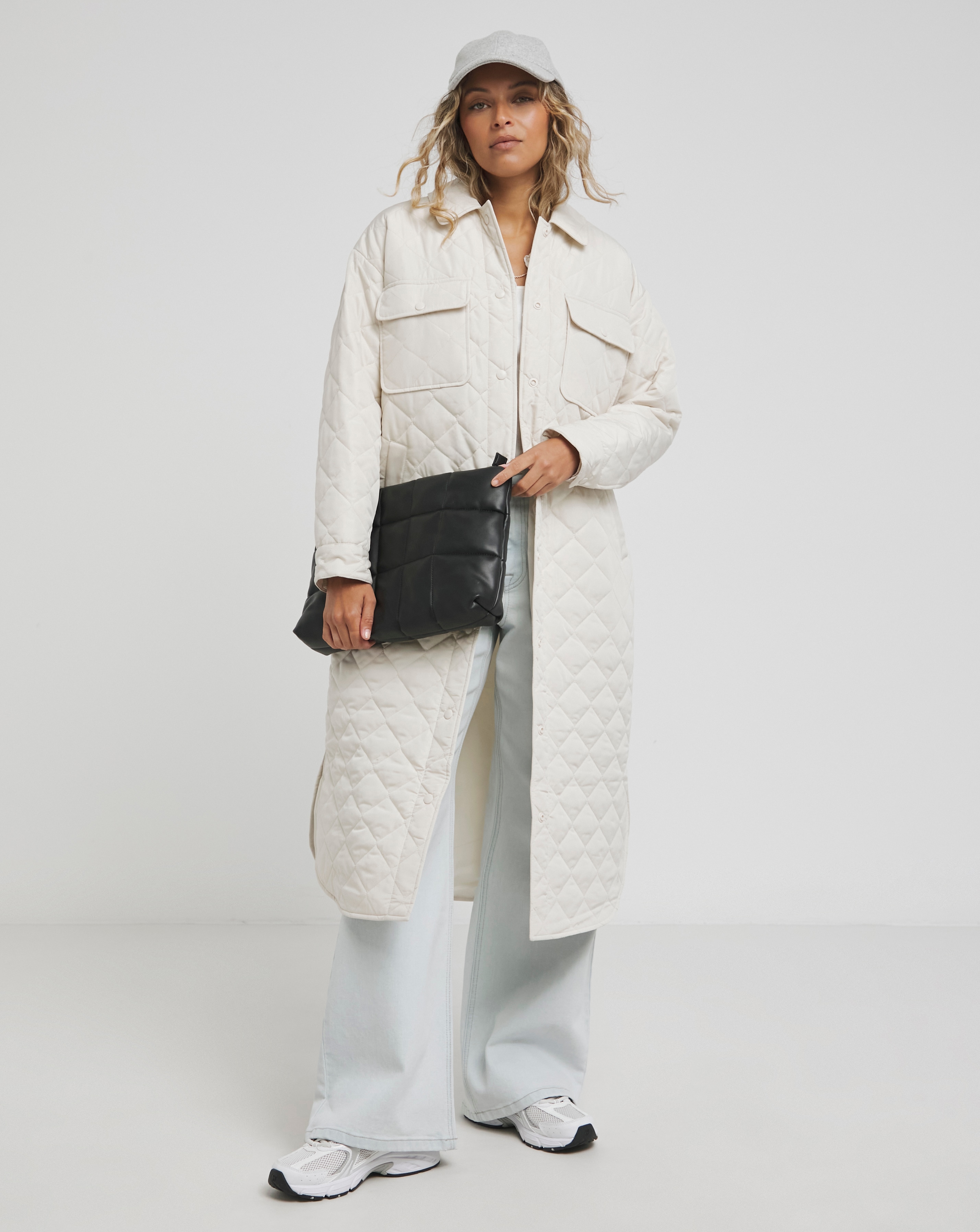Stone Zig Zag Quilt Longline Coat