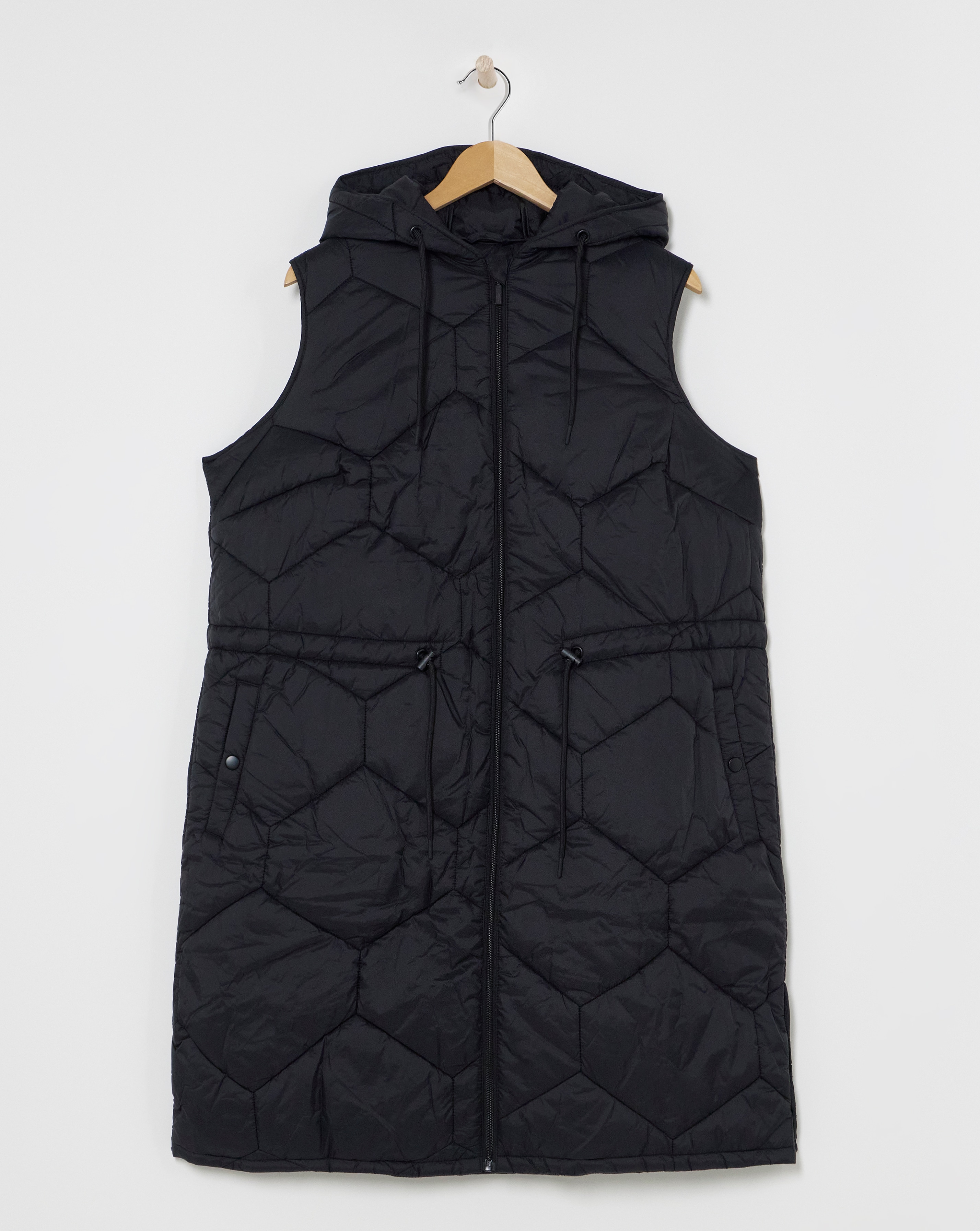 Black Hexagonal Quilted Longline Gilet