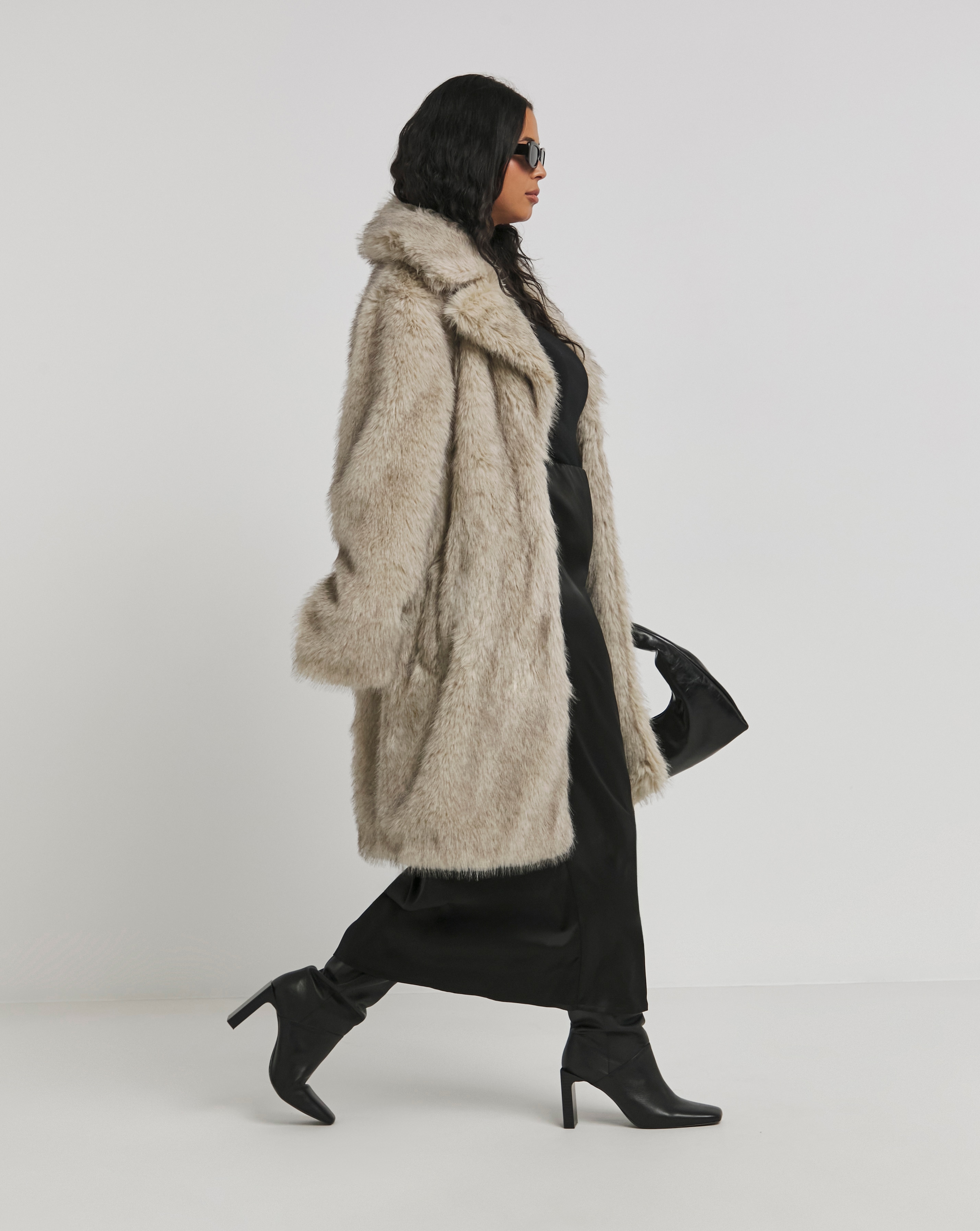 Natural Collar Revere Faux Fur Coat