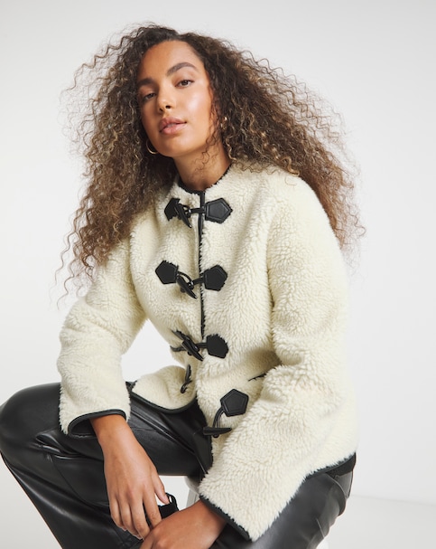 Cream Duffle Round Collar Borg Jacket