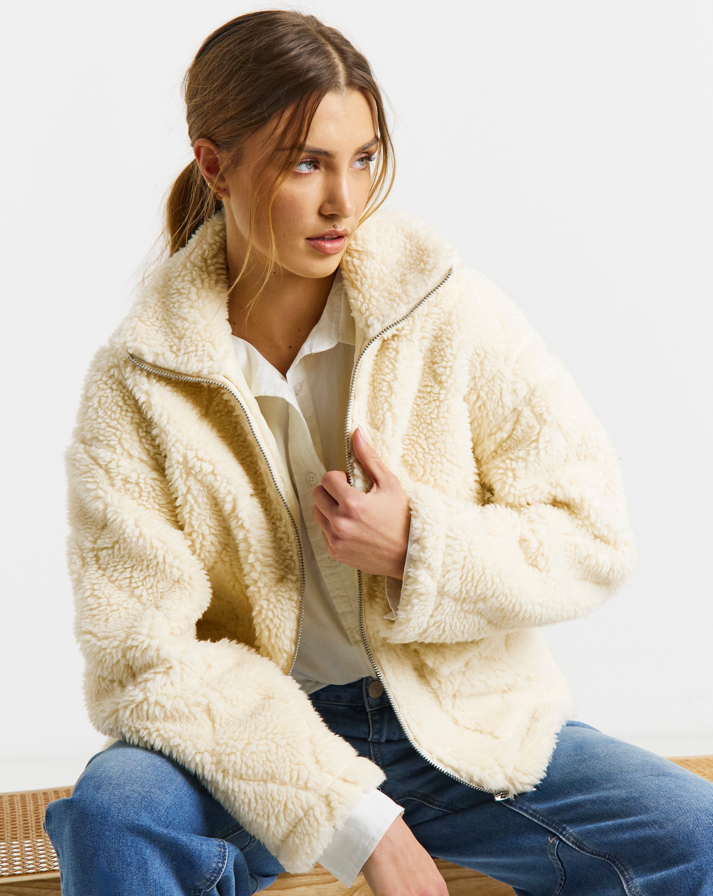 Cream Teddy Quilt Jacket