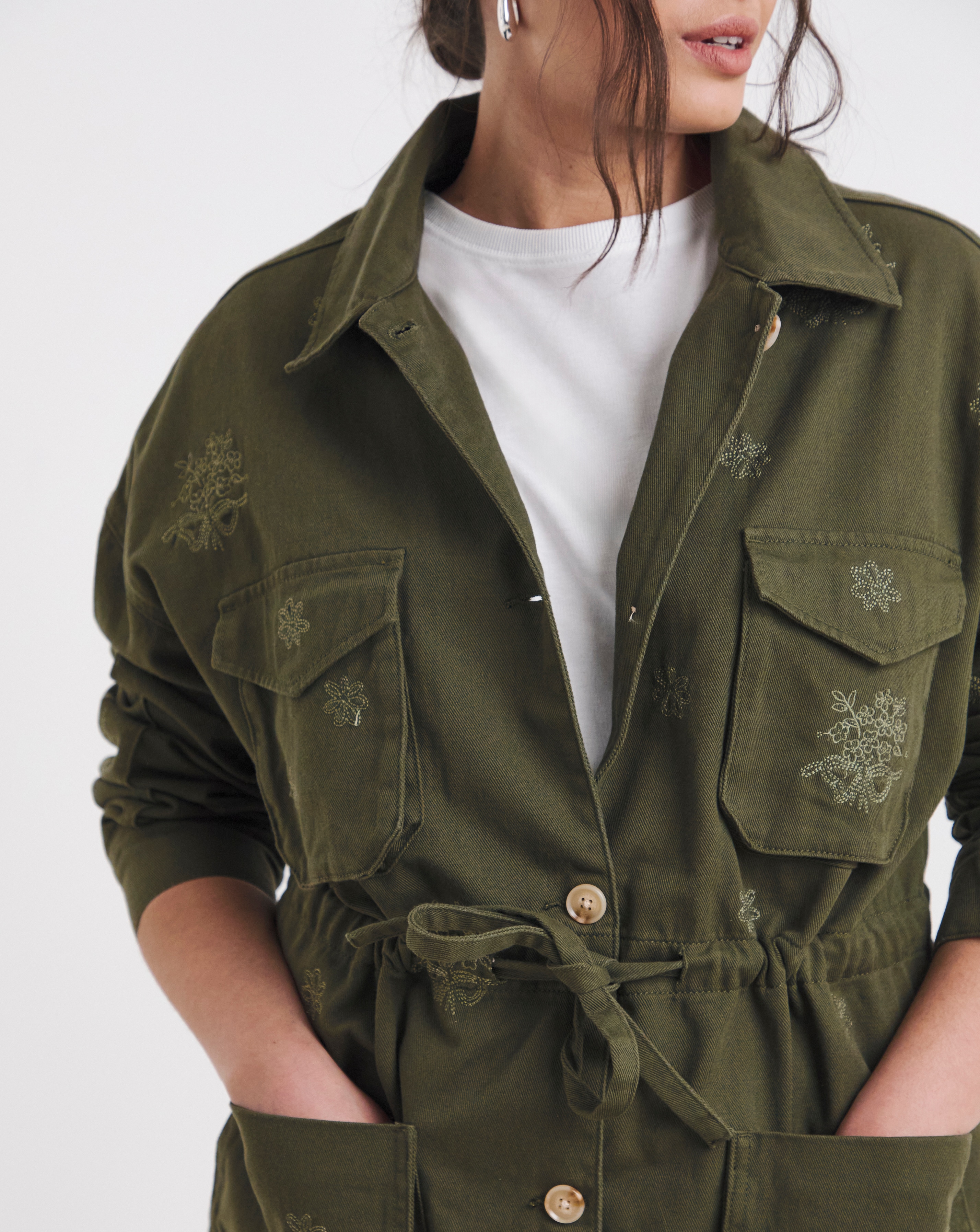 Simply Be Khaki Floral Utility Jacket