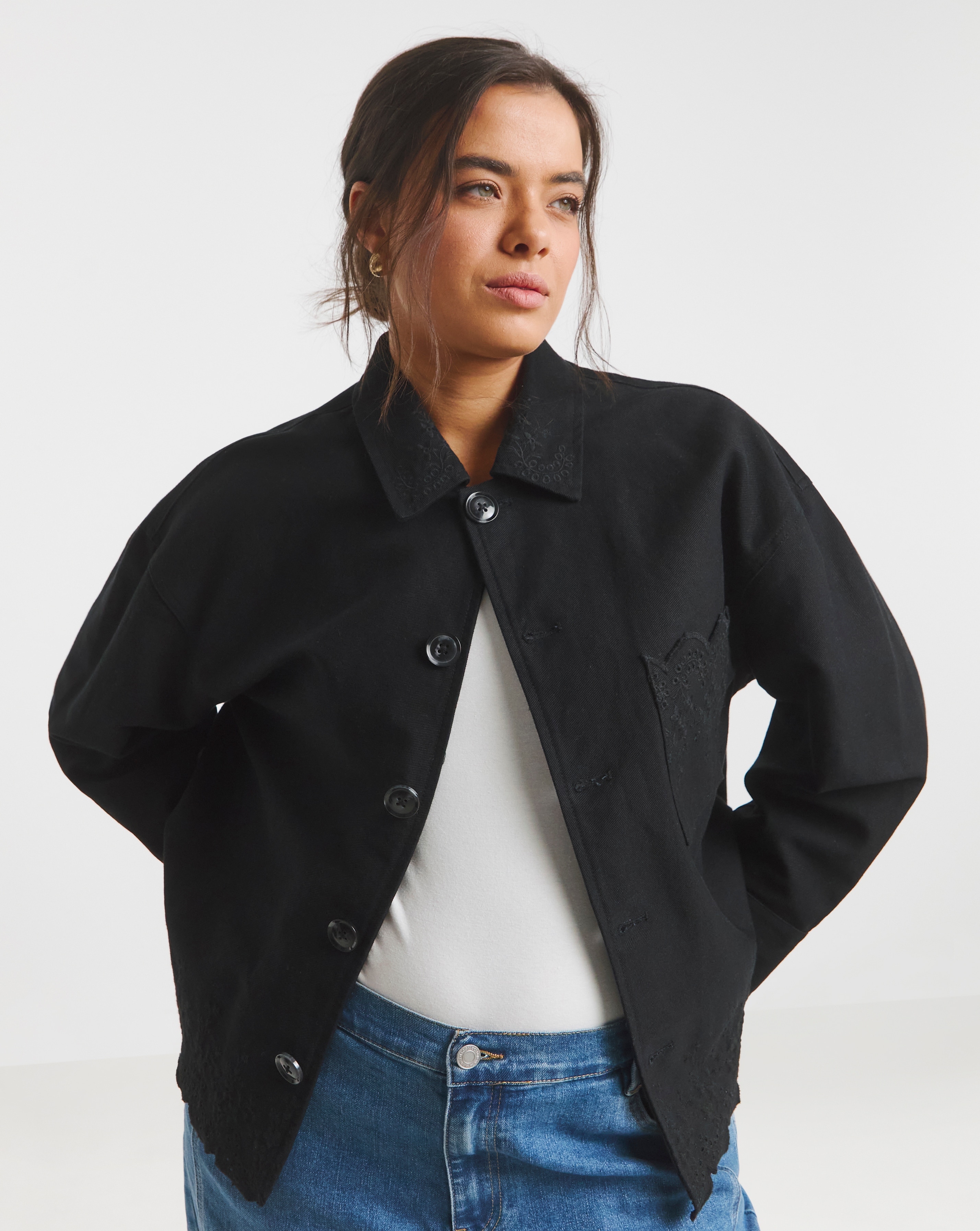 SBE Black Broderie Cropped Jacket
