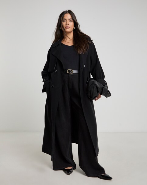 Black Drape Maxi Trench