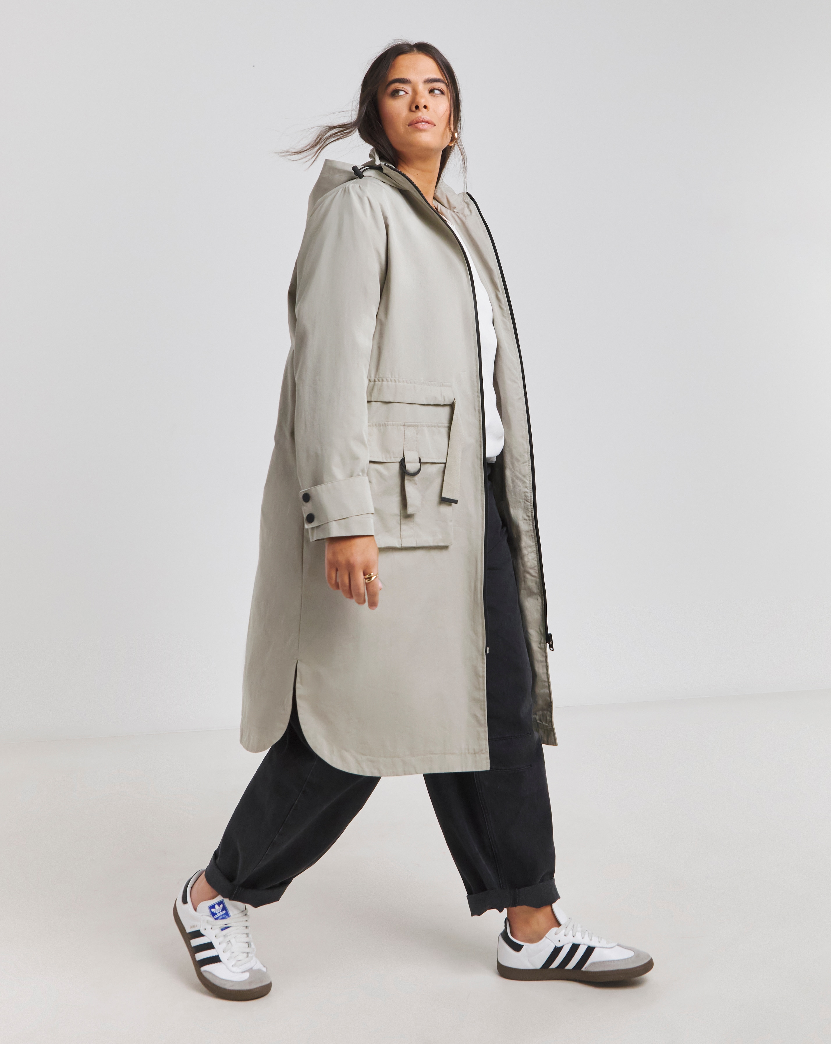 Grey Hooded Longline Utility Coat