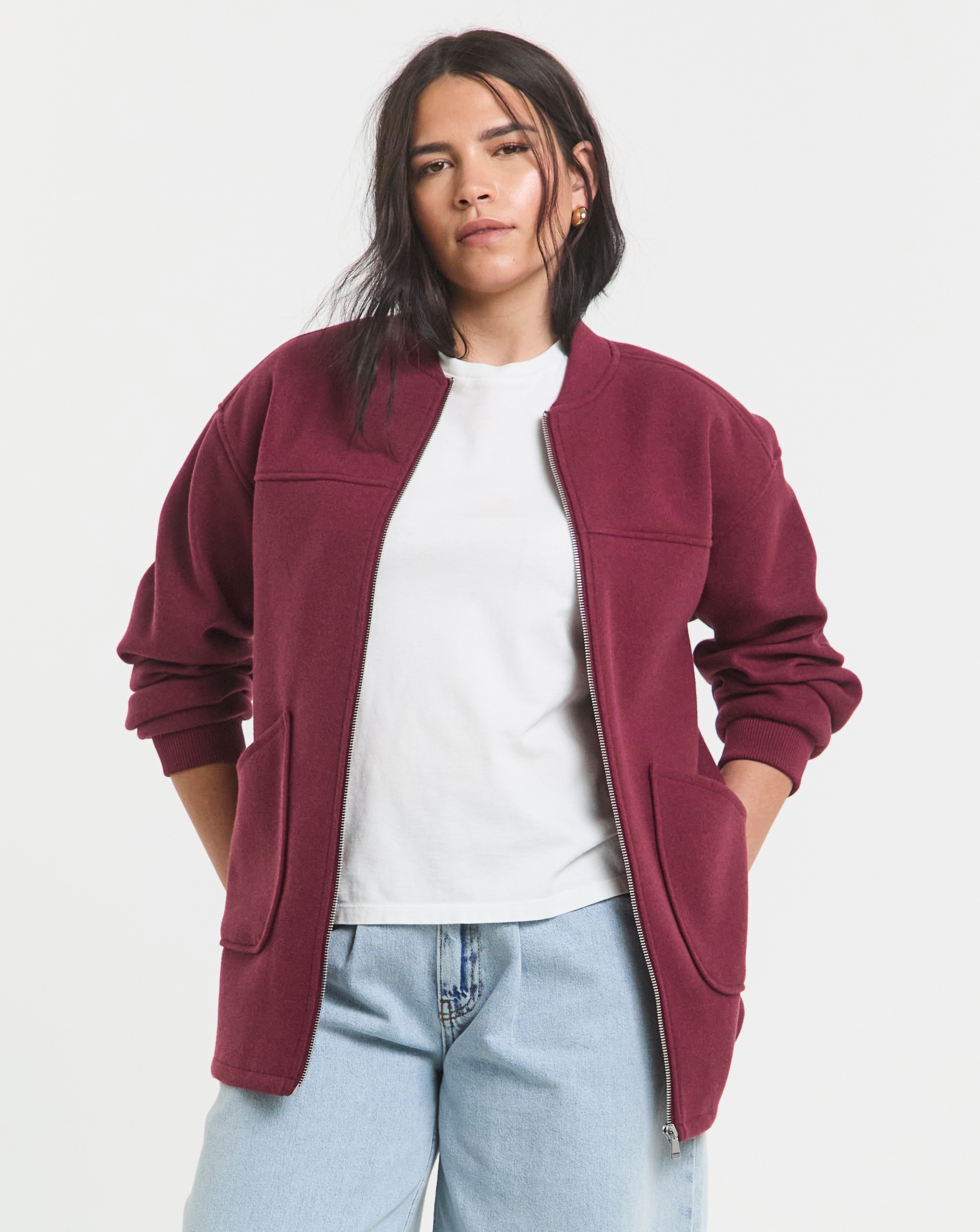 Simply Be Burgundy Zip Bomber Jacket