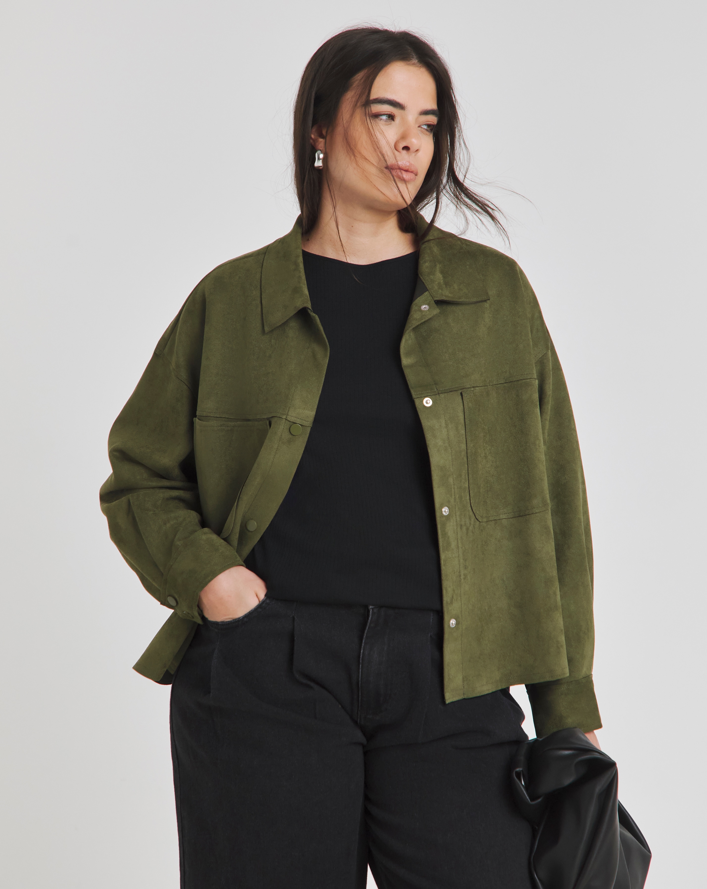 Simply Be Khaki Suedette Cropped Shacket