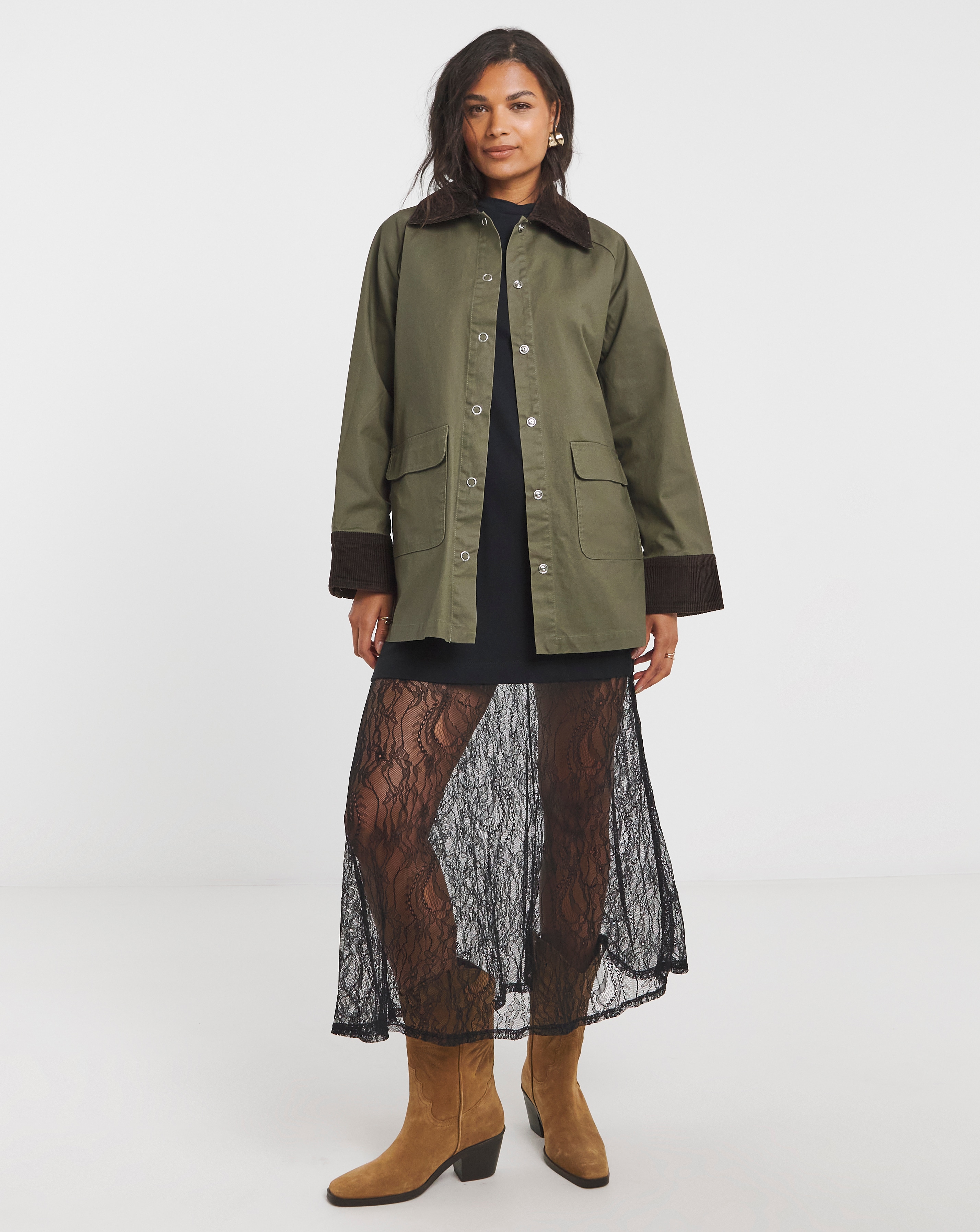 Khaki Waxed Cord Collar Barn Jacket