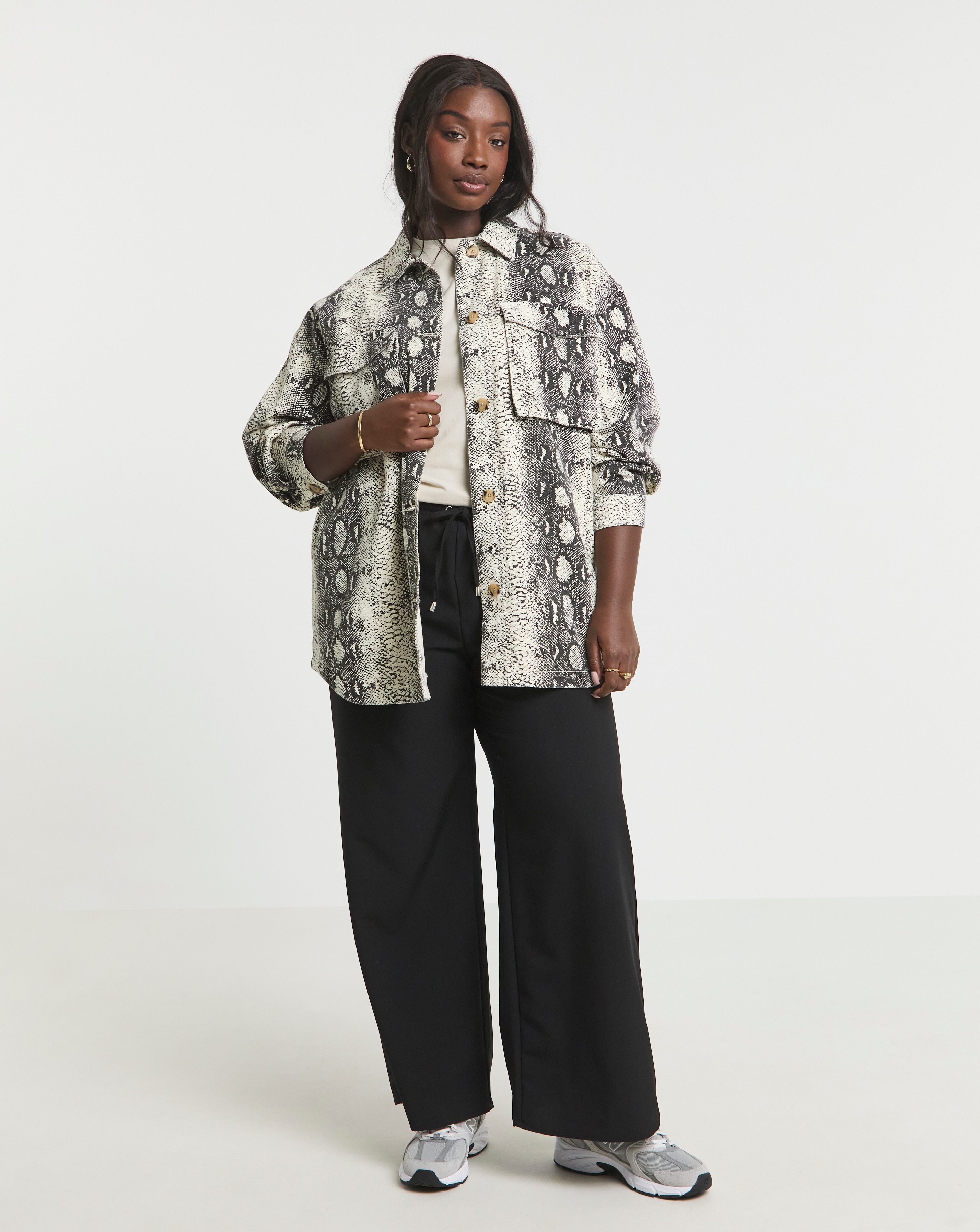 SBE Black Snake Print Utility Shacket