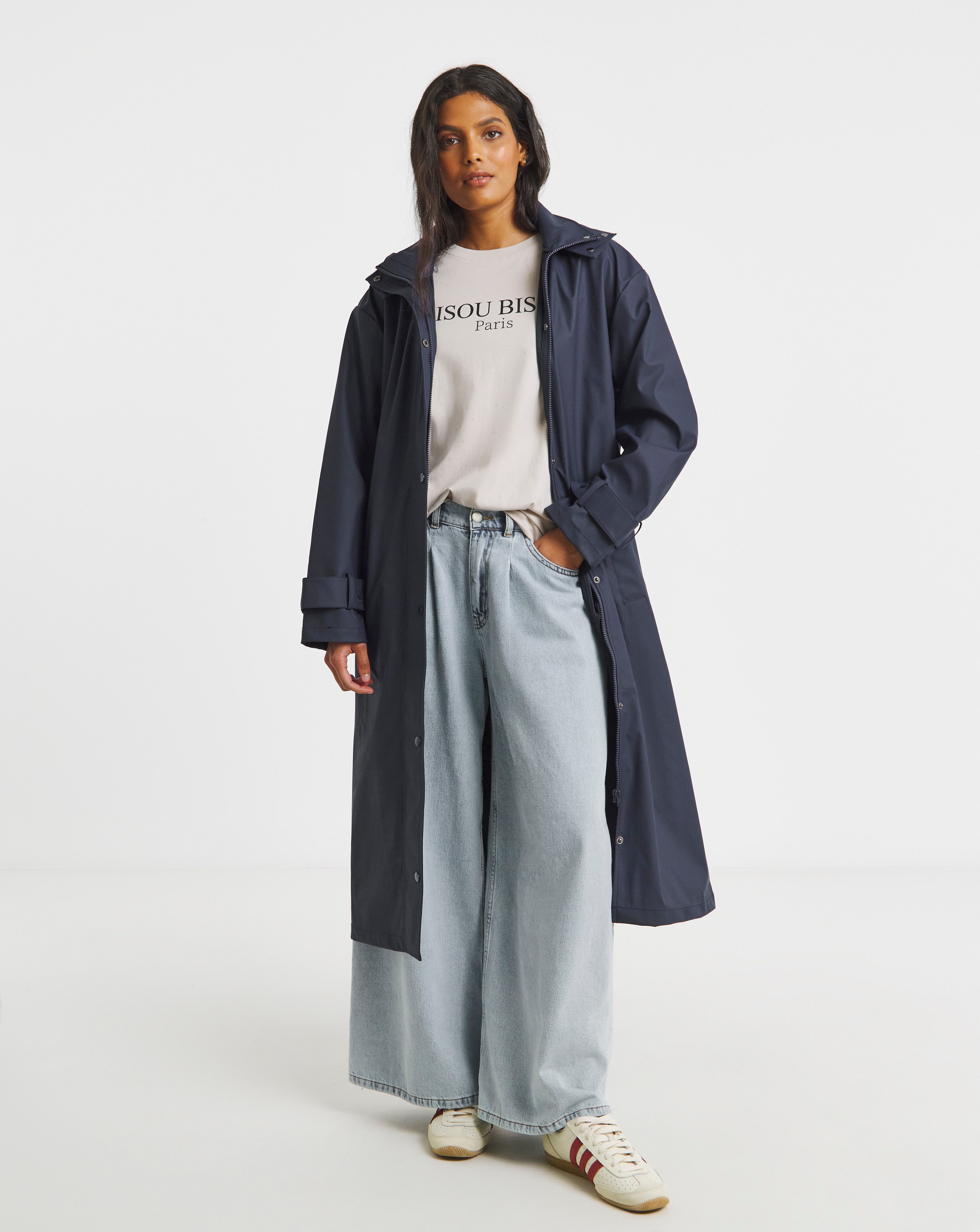 Navy Longline Rubberised Raincoat