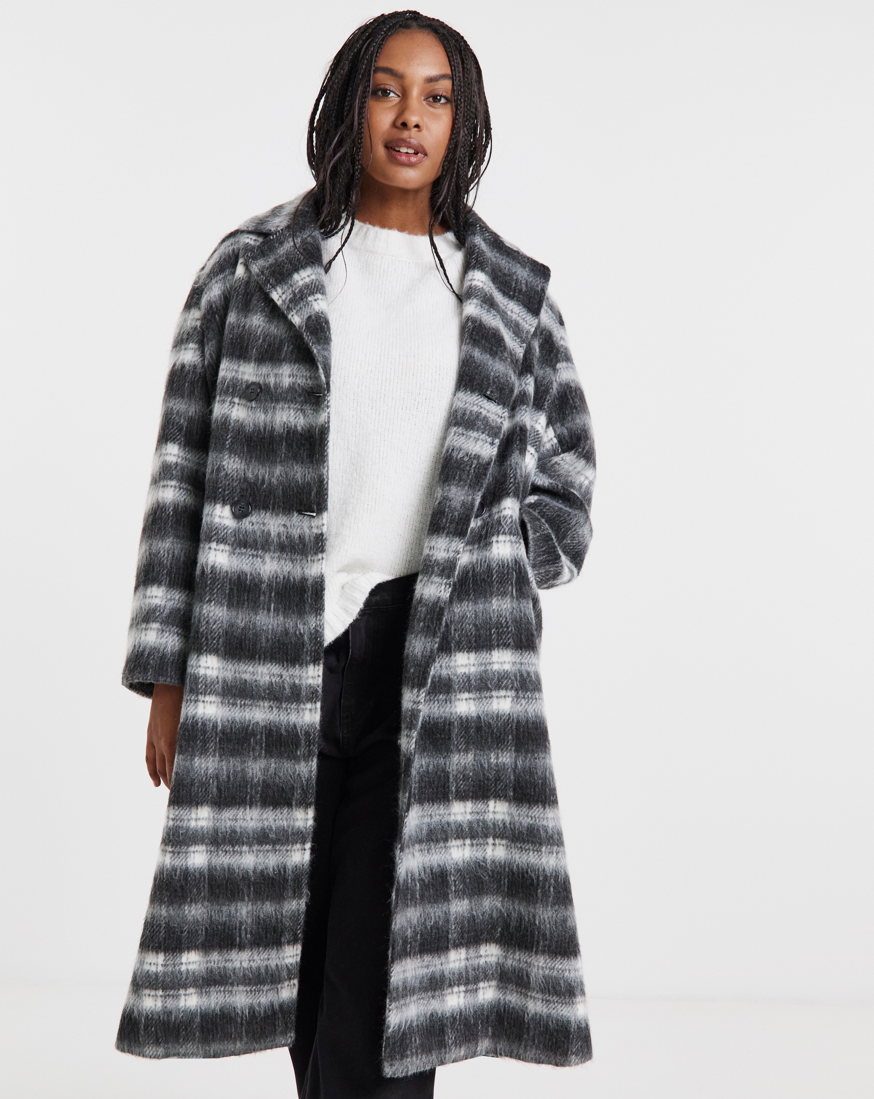 New In - Black Check Maxi Faux Wool Coat