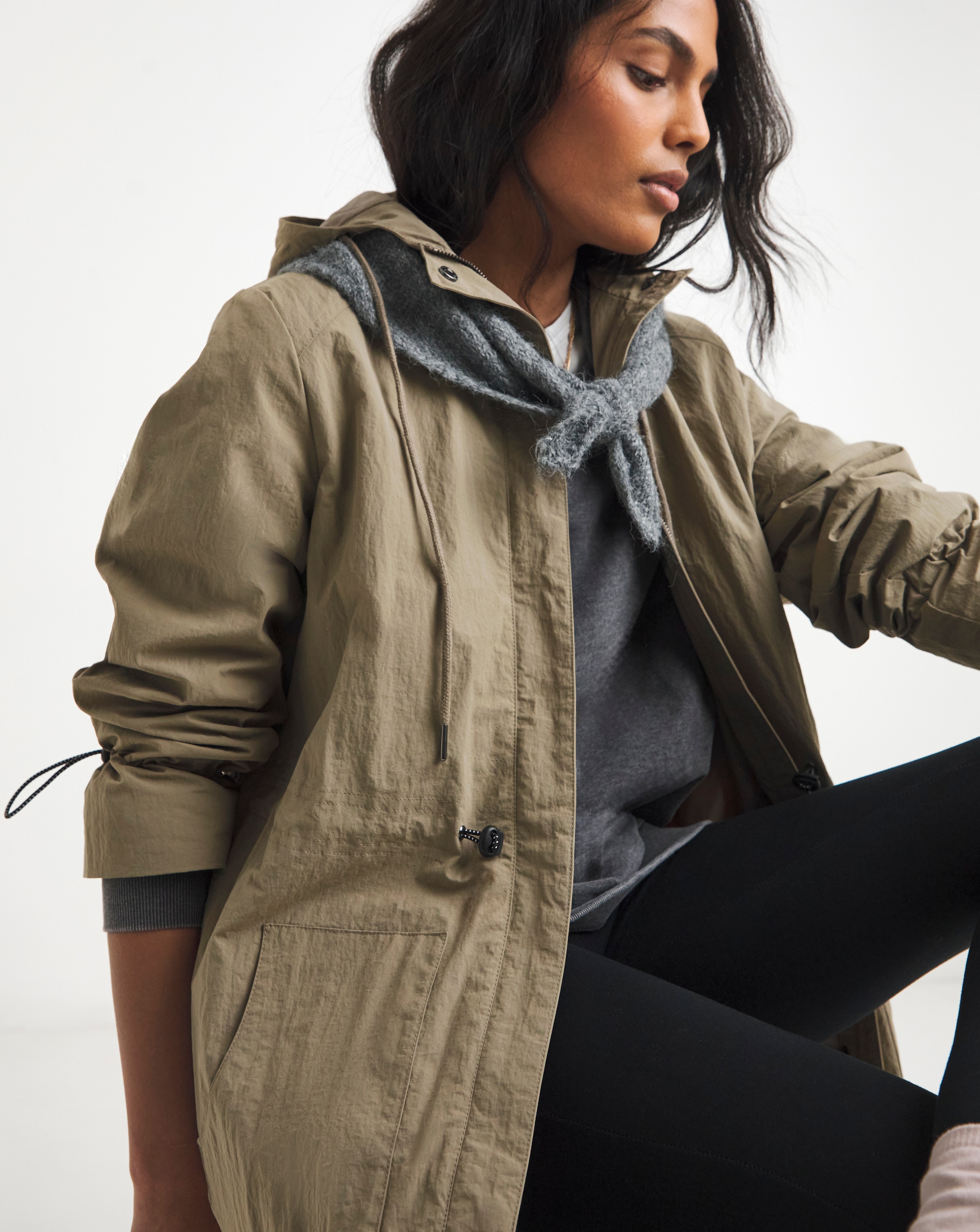 New In - Greige Longline Tech Parka