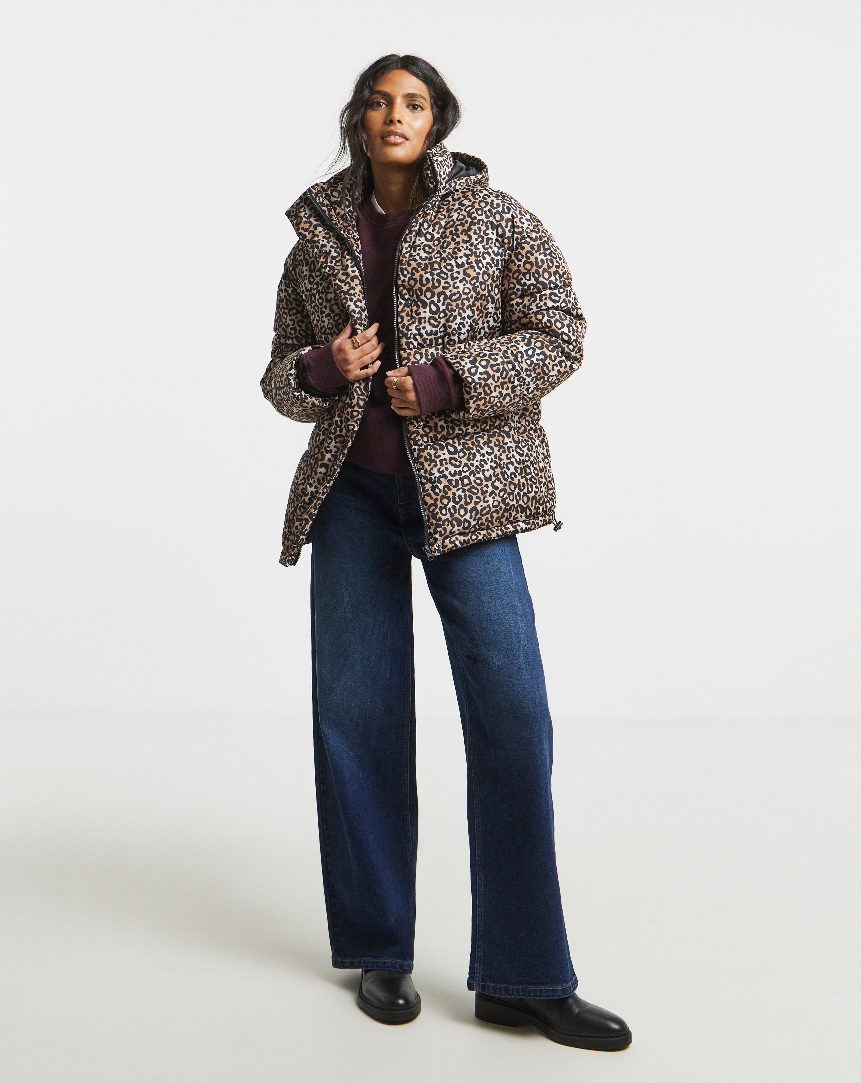 New In - Leopard Print Padded Coat with Hood