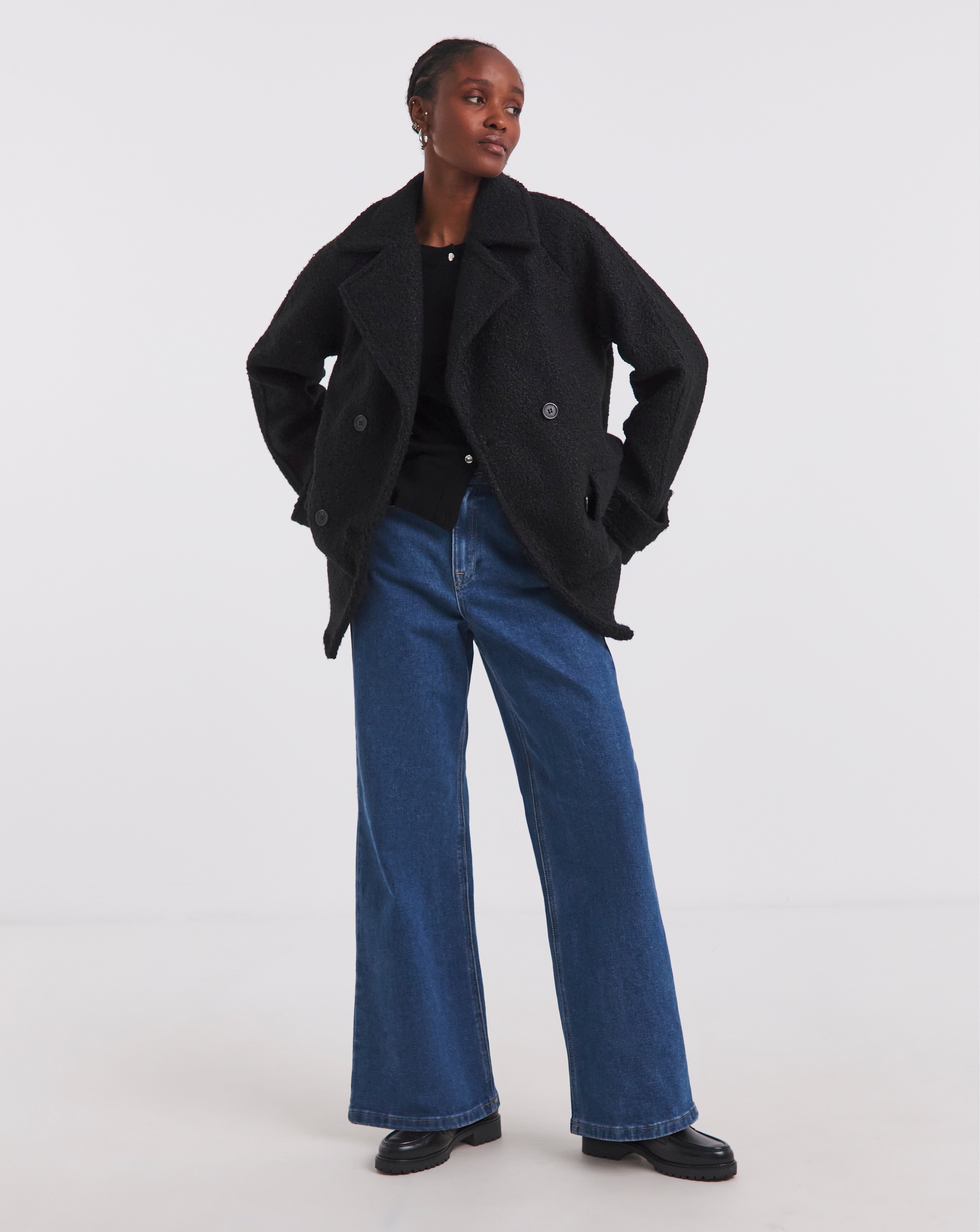 Simply Be Black Boucle Teddy Peacoat