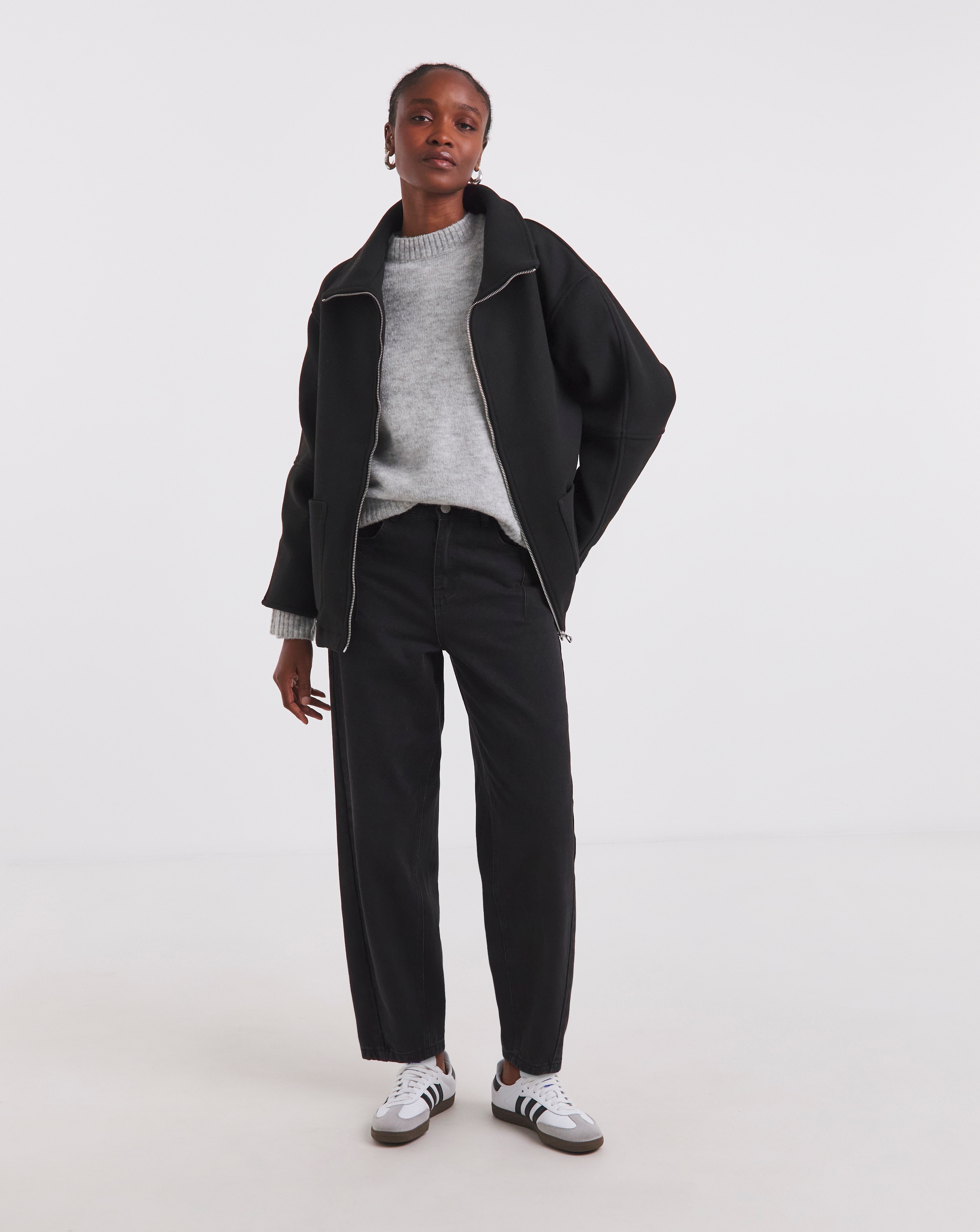 New In - Black Zip Through Wool Look Jacket