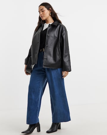 Black Faux Leather Button Through Jacket
