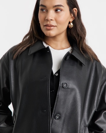 Black Faux Leather Button Through Jacket