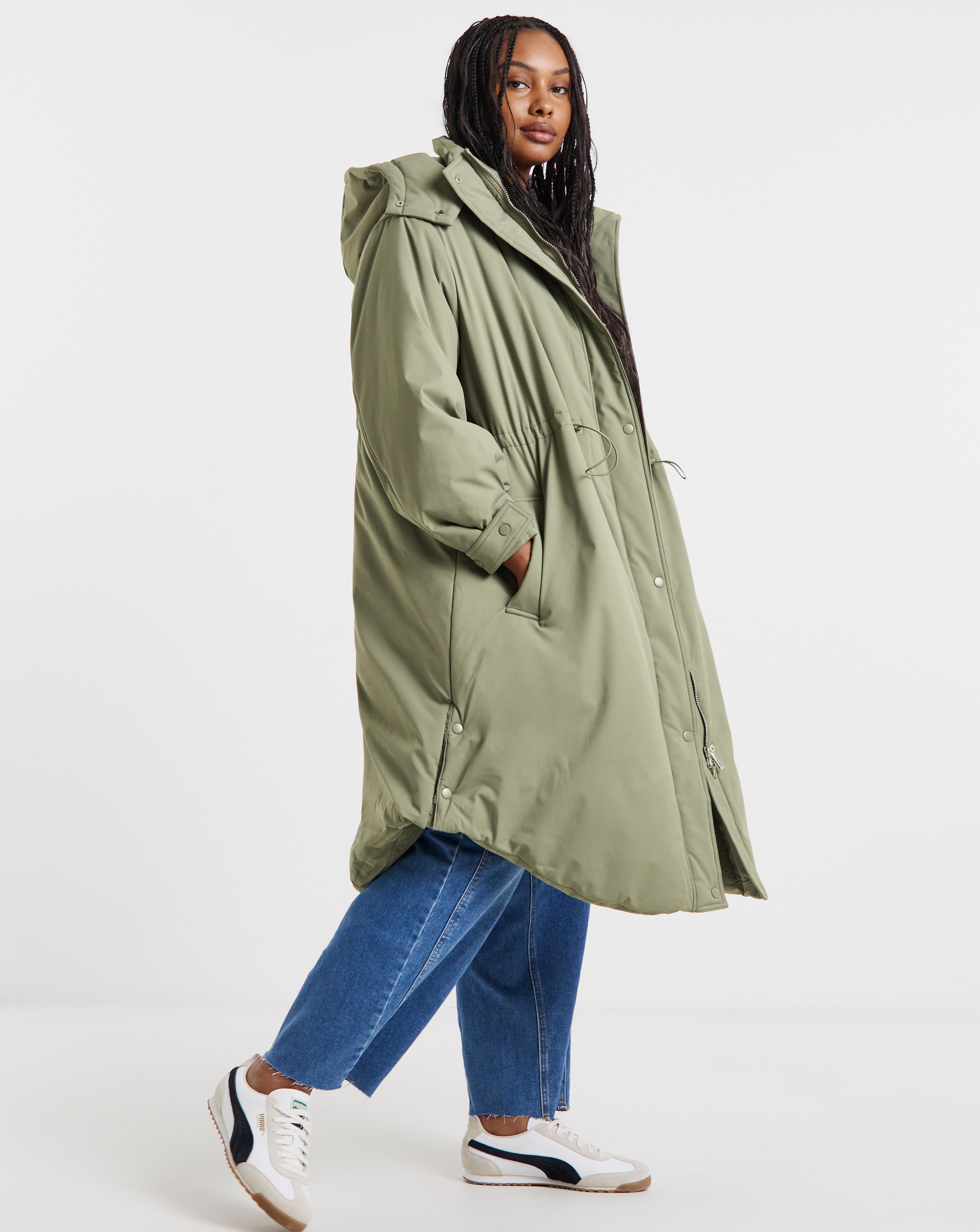 New In - Khaki Fleece Lined Padded Parka Coat
