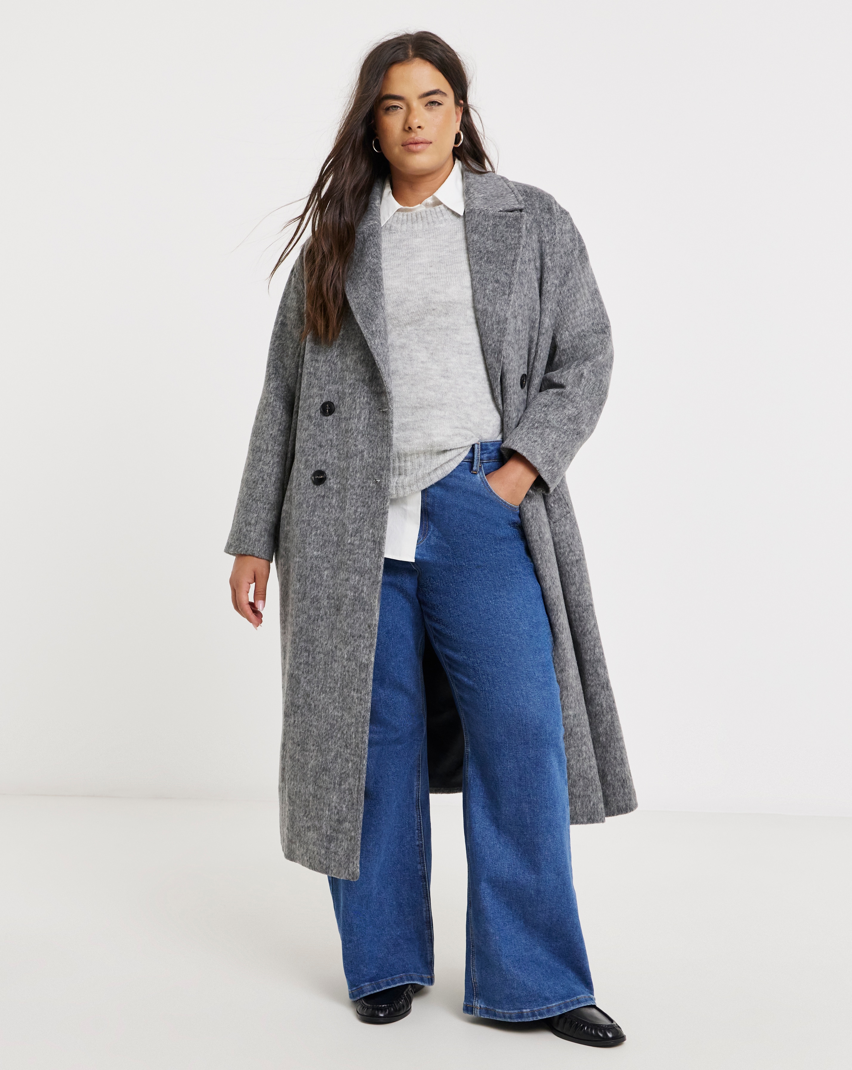 New In - Grey Brushed Faux Wool Midaxi Coat
