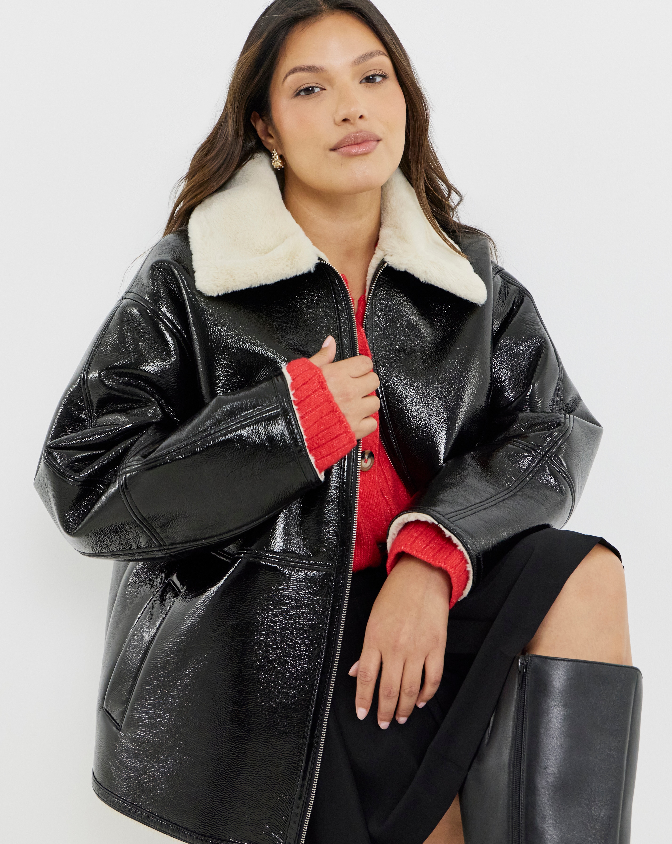 SBE Black Lacquered Aviator Jacket