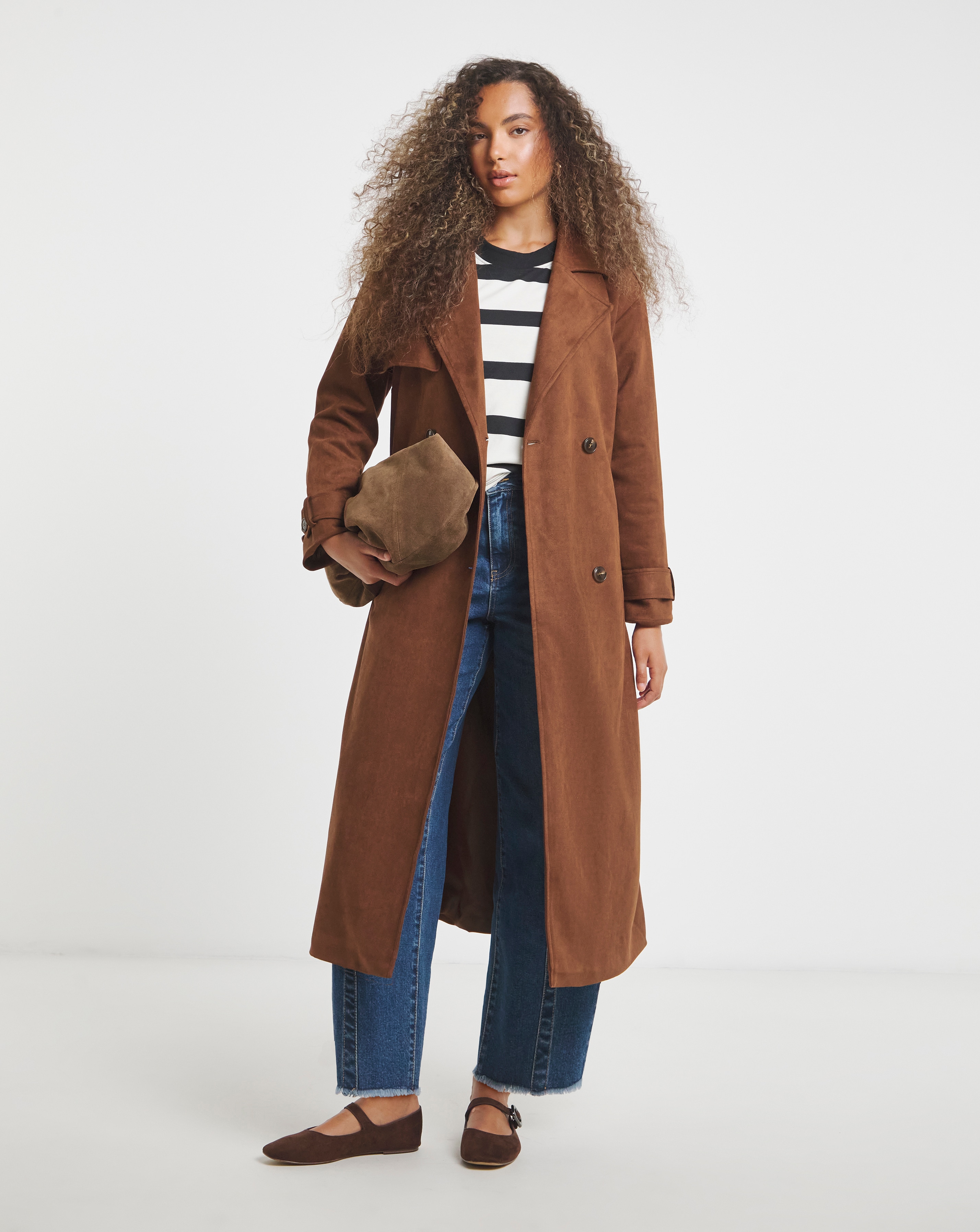 Tan Suedette Trench Coat