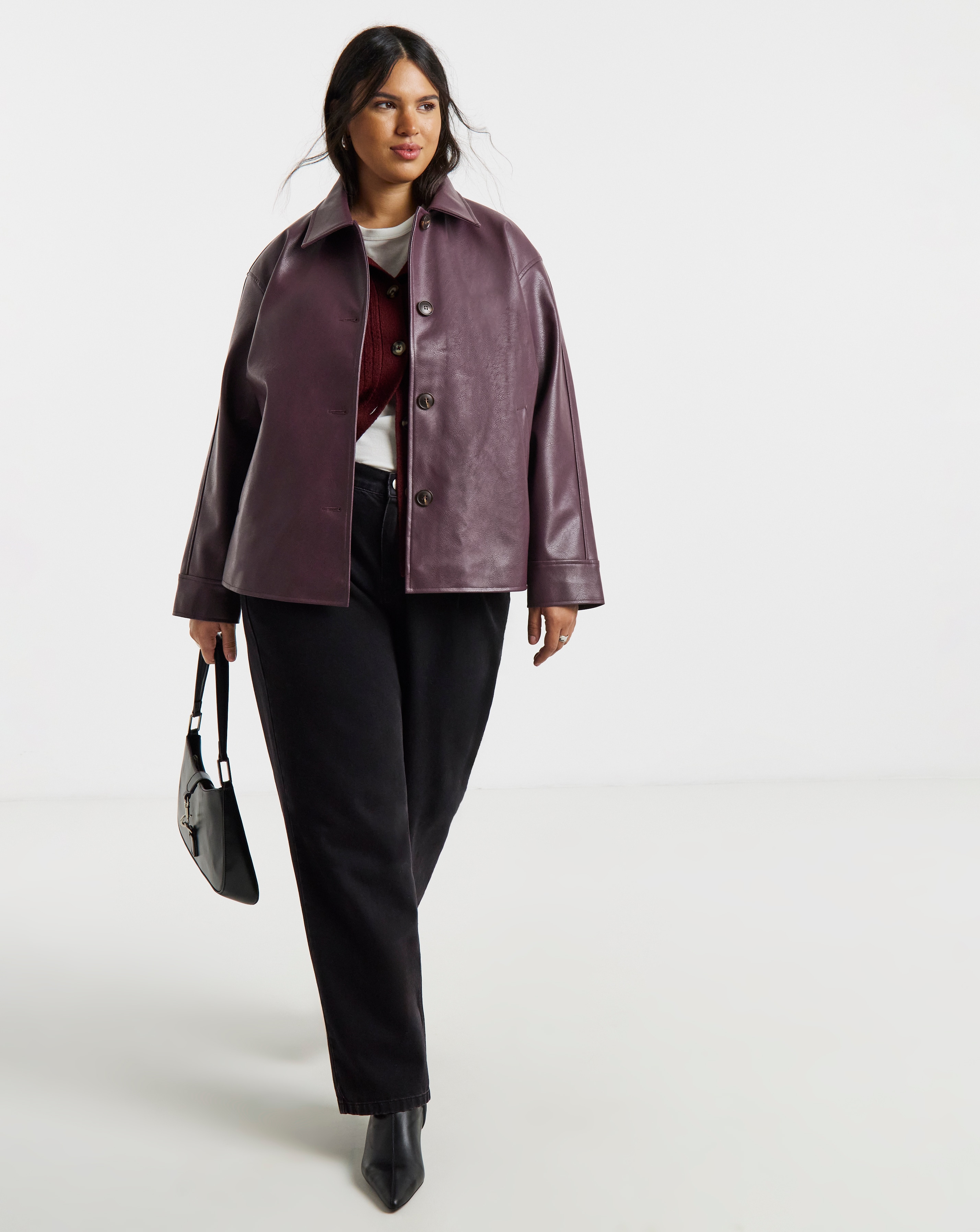 New In - Blackcurrant Faux Leather Button Shacket