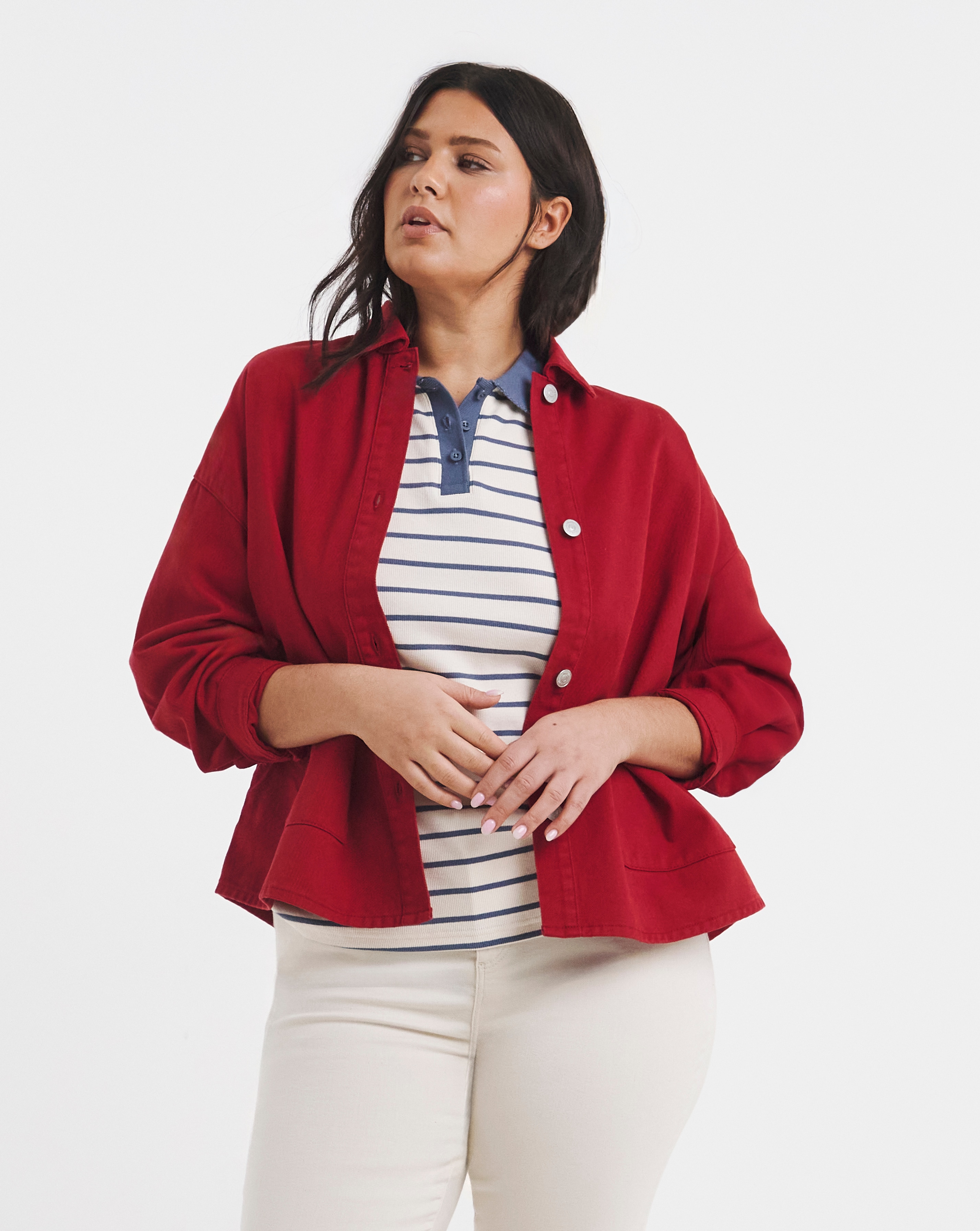 New In - Simply Be Button Through Red Shacket