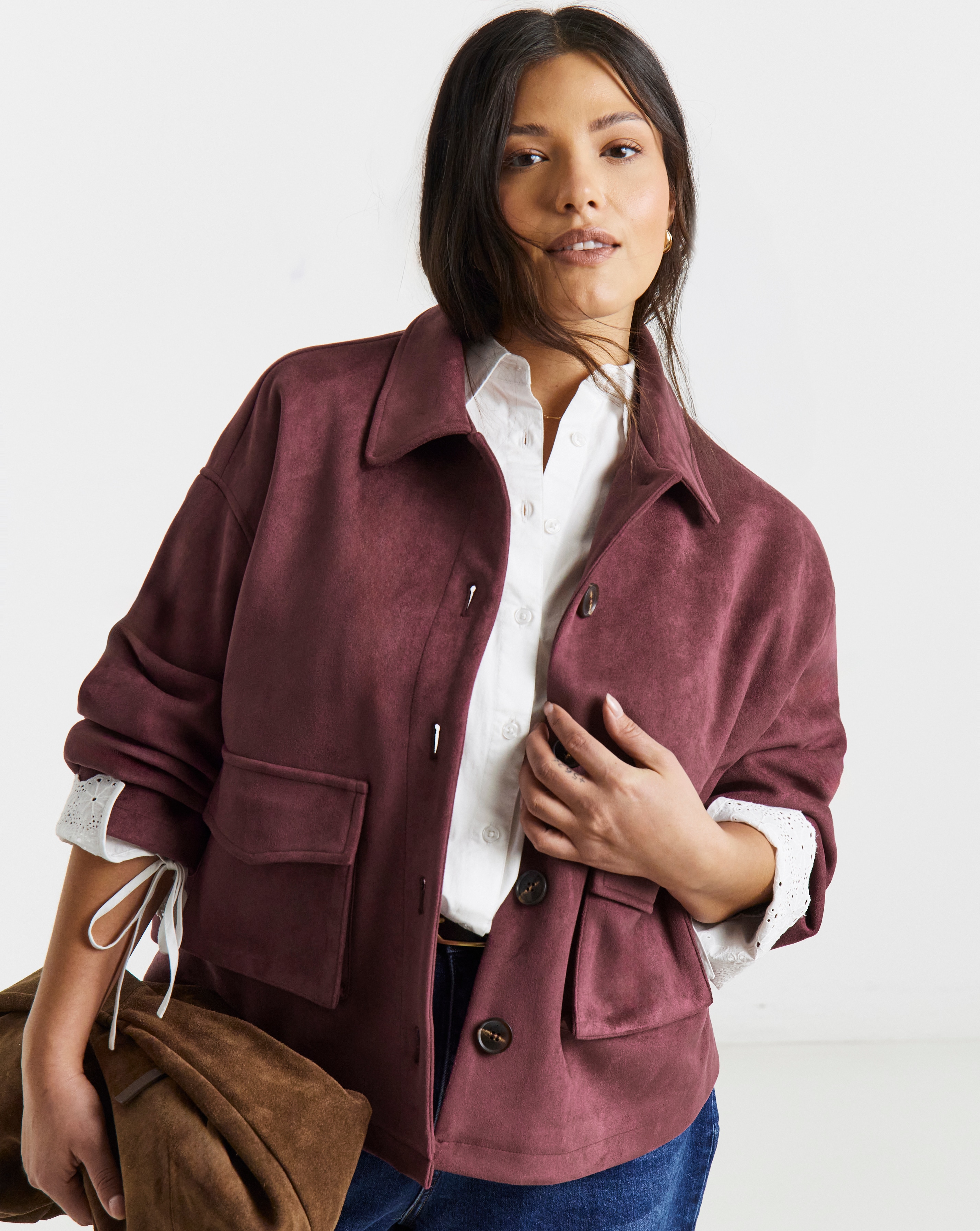 Simply Be Berry Suedette Pocket Shacket