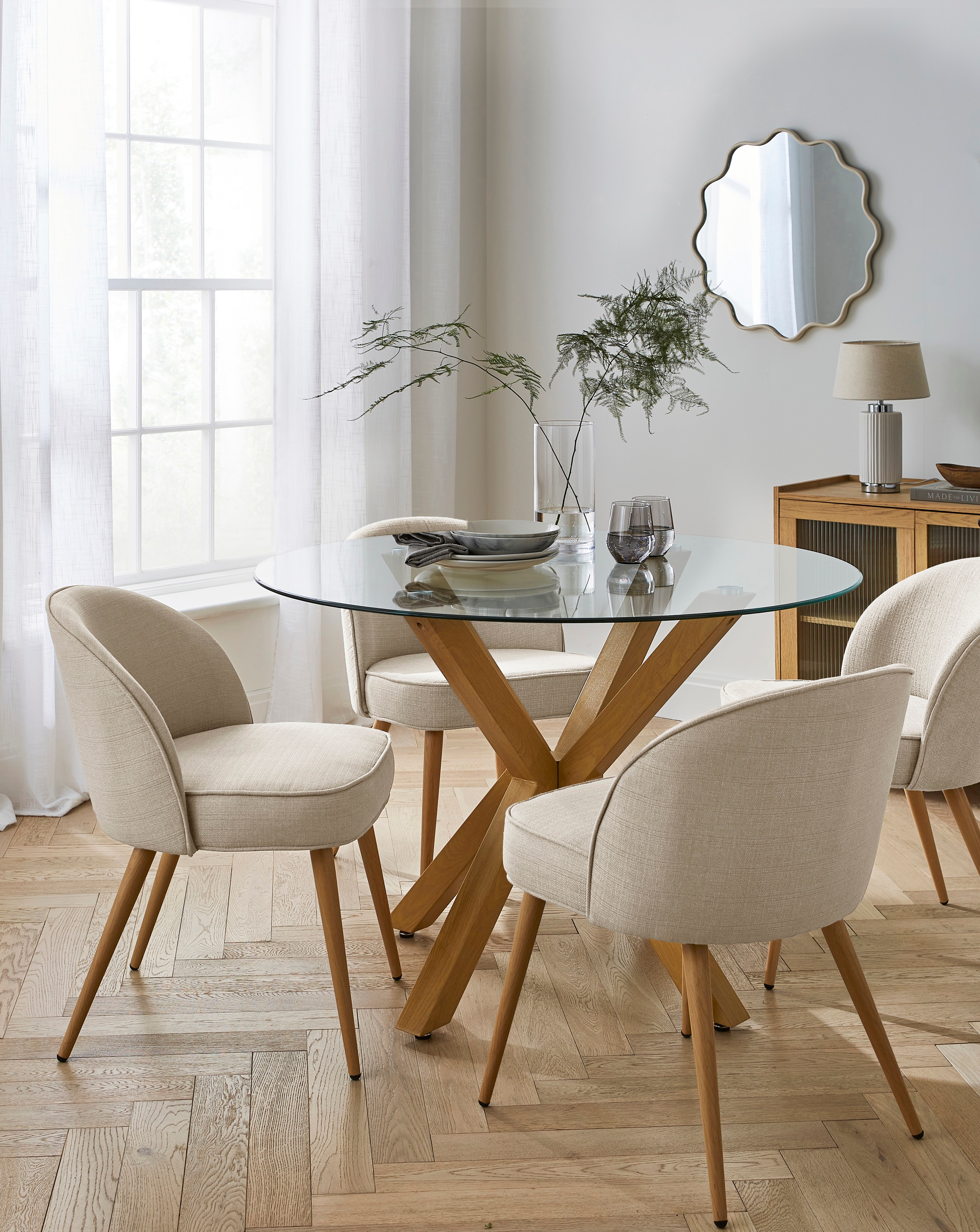 Bodie Oak Table & 4 Emilie Fabric Chairs