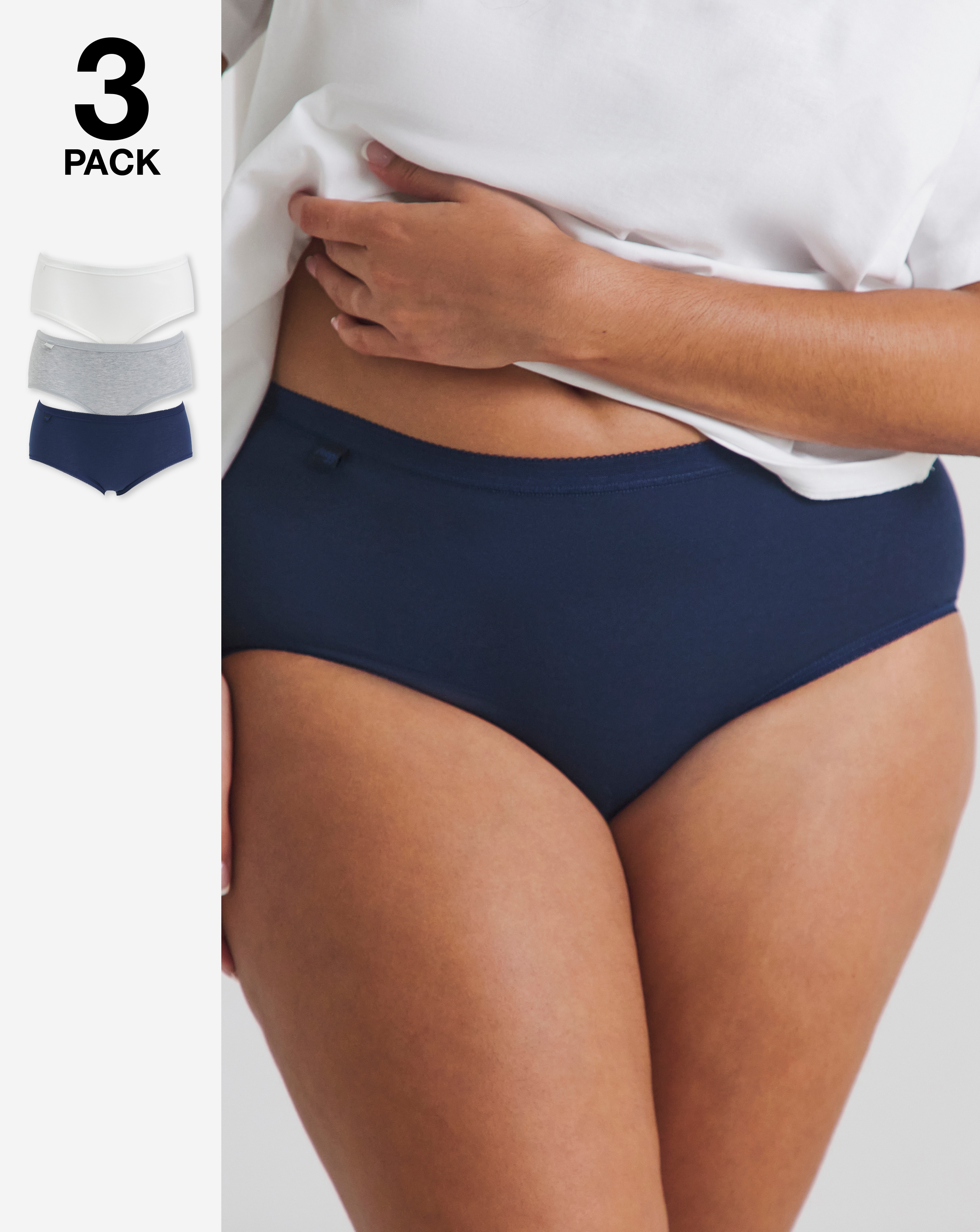 Sloggi 3Pk Basic Midi Knicker Navy MultI