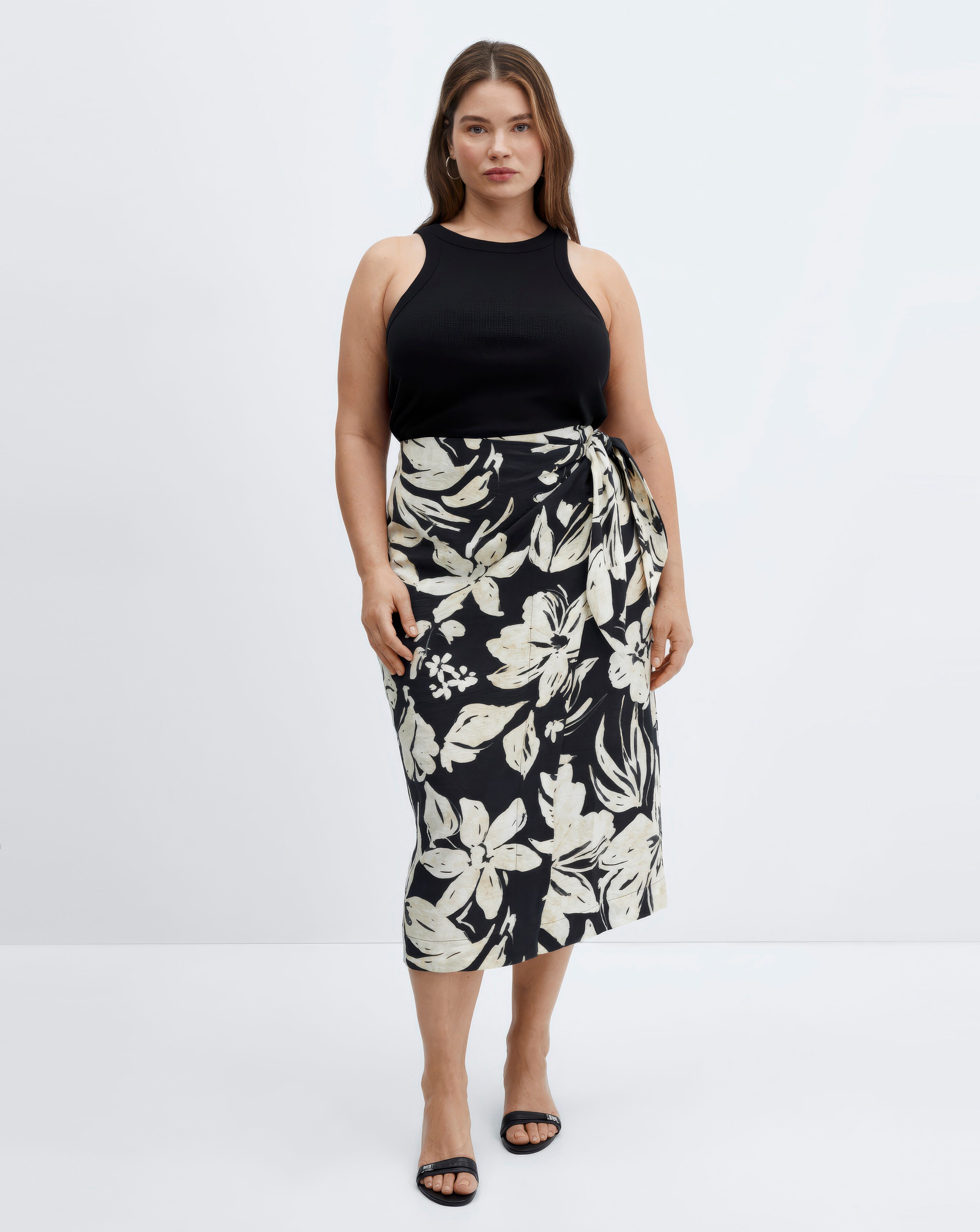 Mango Pareo Floral Wrap Midi Skirt