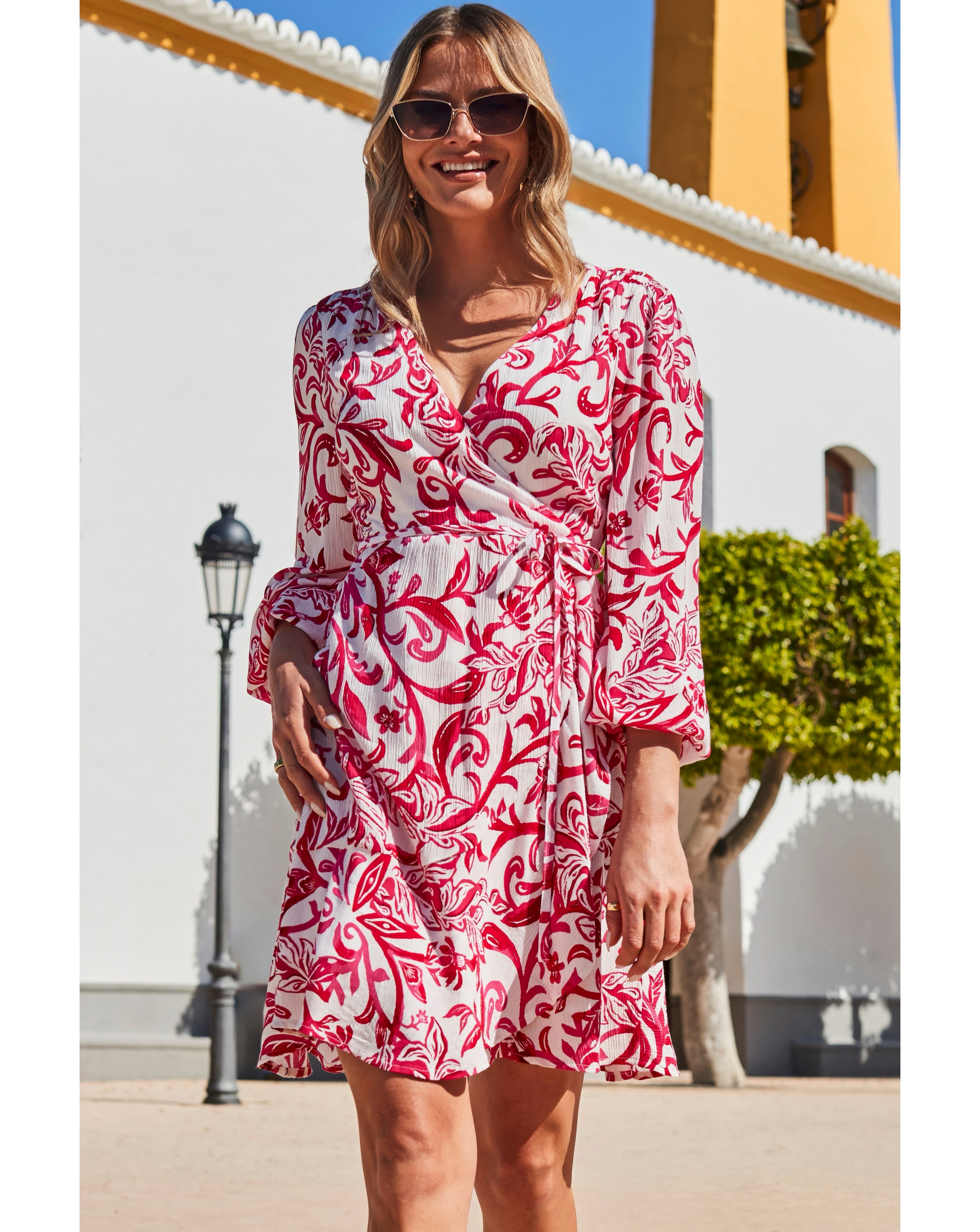 Sosandar Blouson Sleeve Wrap Dress