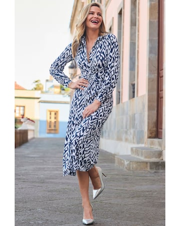 Sosandar Abstract Print Twist Detail Jersey Midi Dress