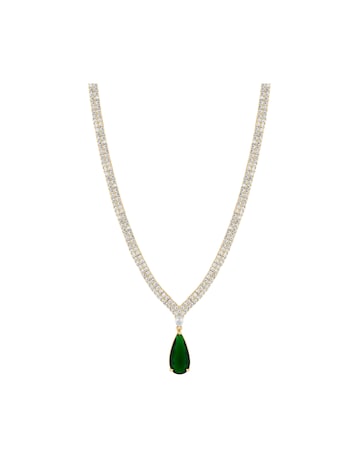 Jon Richard Gold Plated Cubic Zirconia Emerald Green Pear Necklace - Gift Boxed