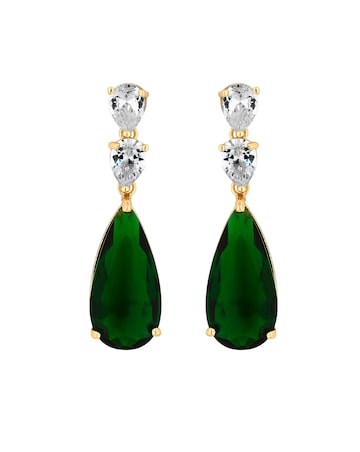 Jon Richard Gold Plated Cubic Zirconia Emerald Green Pear Earrings - Gift Boxed