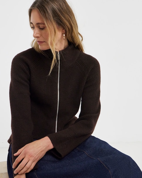 New In - Sponge Rib Zip Through Cardigan