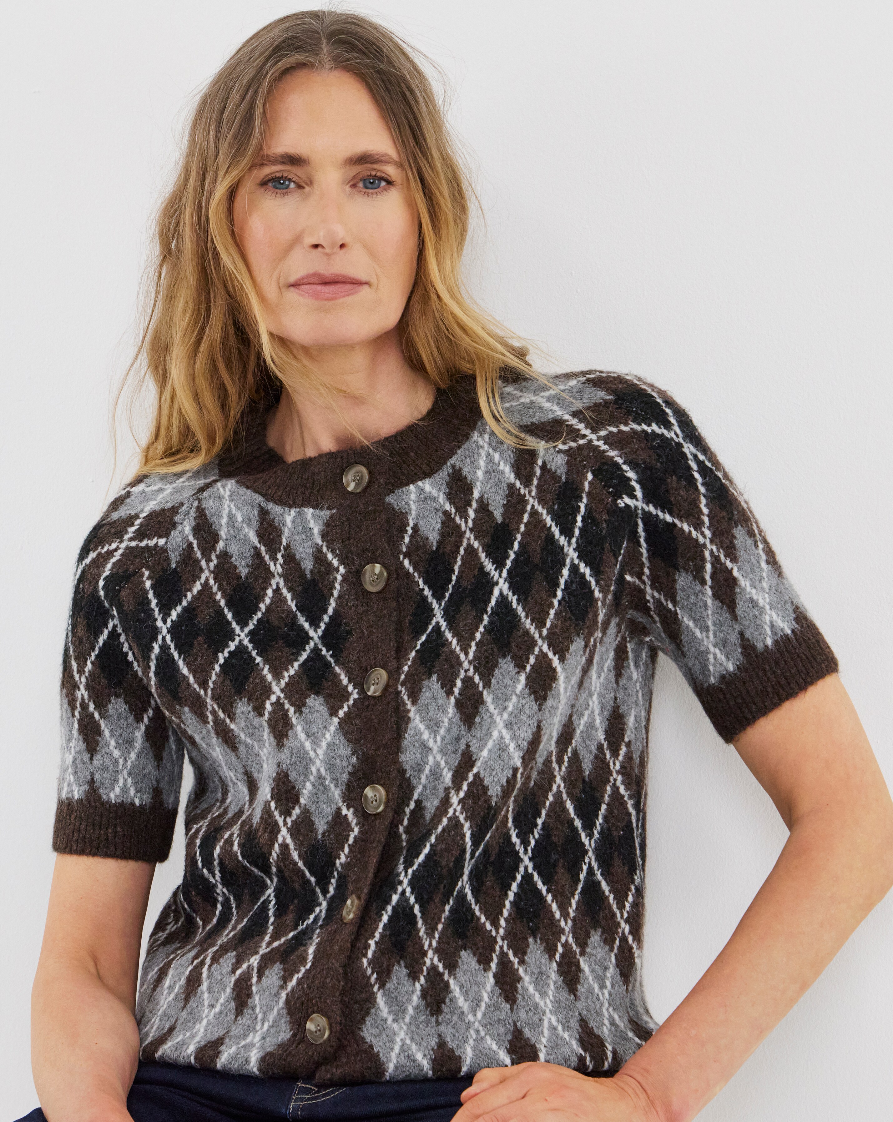 New In - Argyle Short Sleeve Cardigan