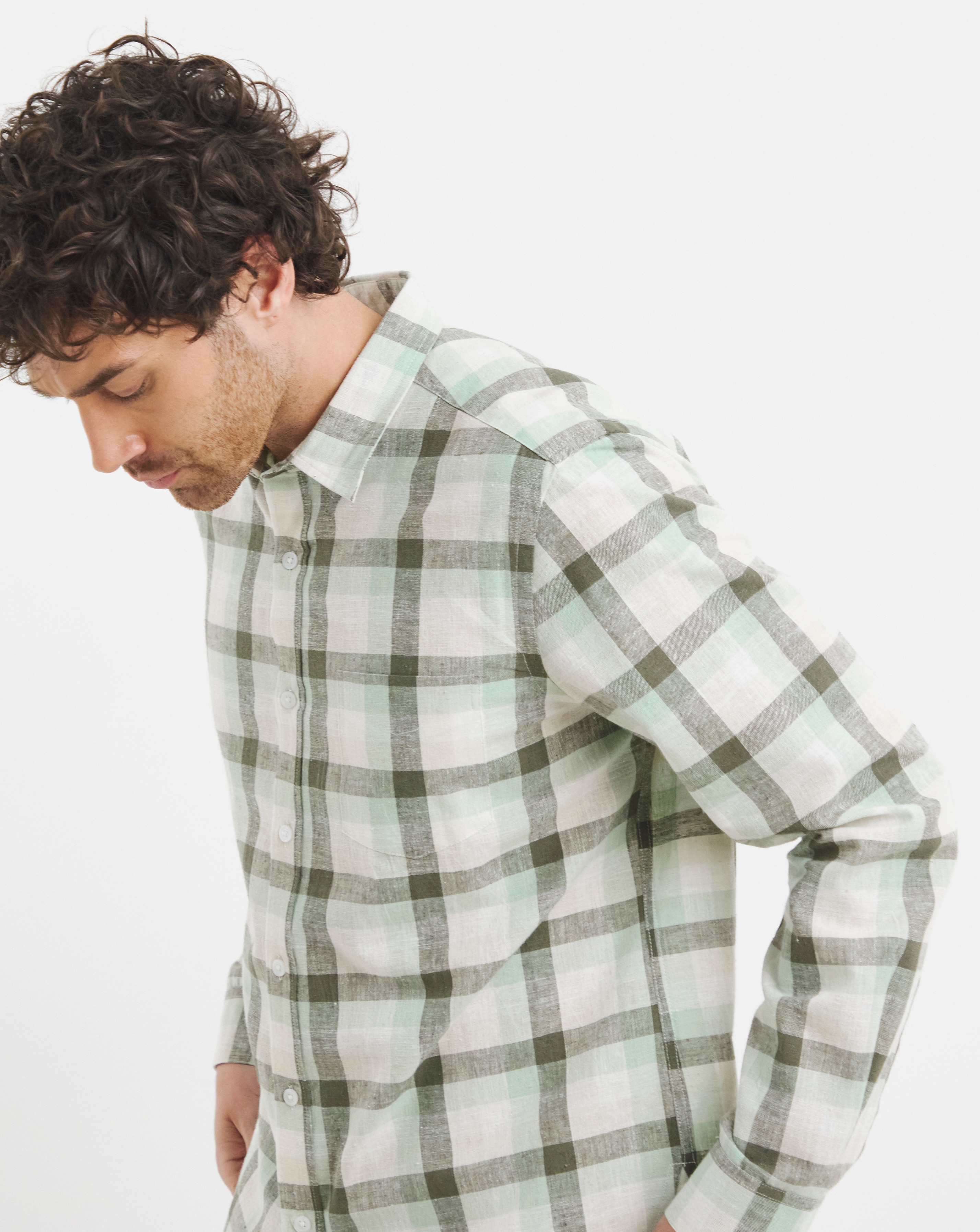 Long Sleeve Linen Check Shirt