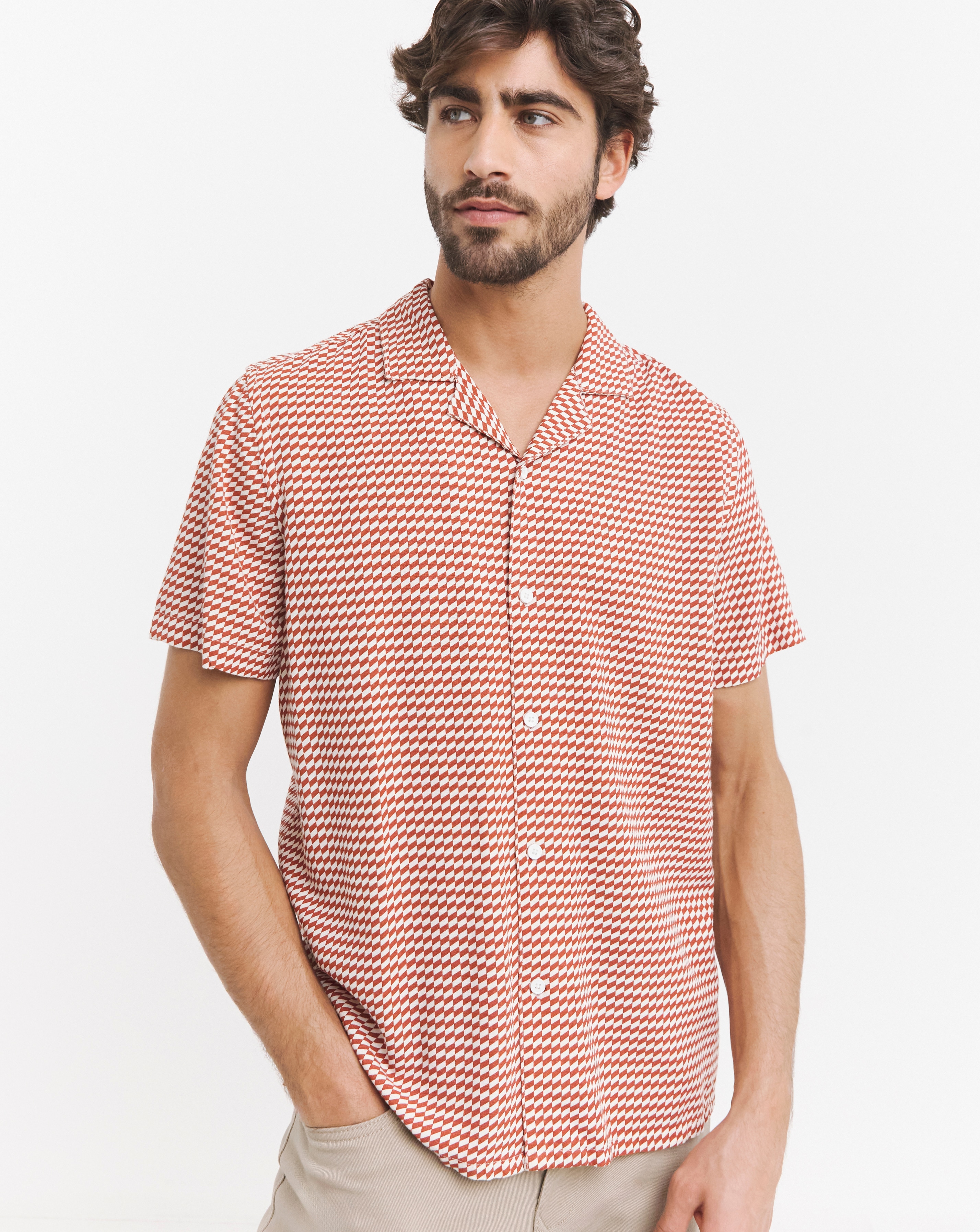 Short Sleeve Revere Geo Print Shirt
