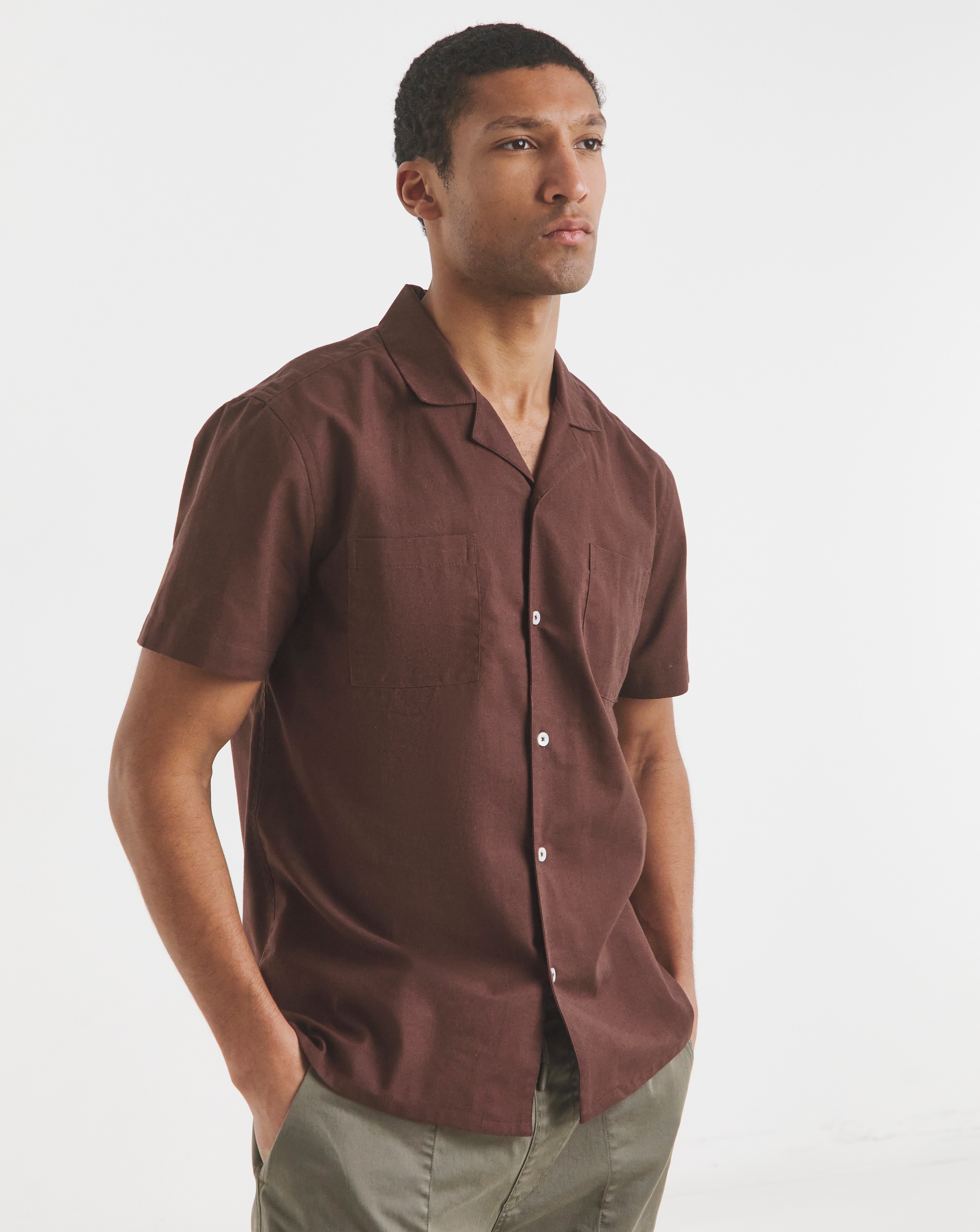 Short Sleeve Revere Collar Linen Shirt