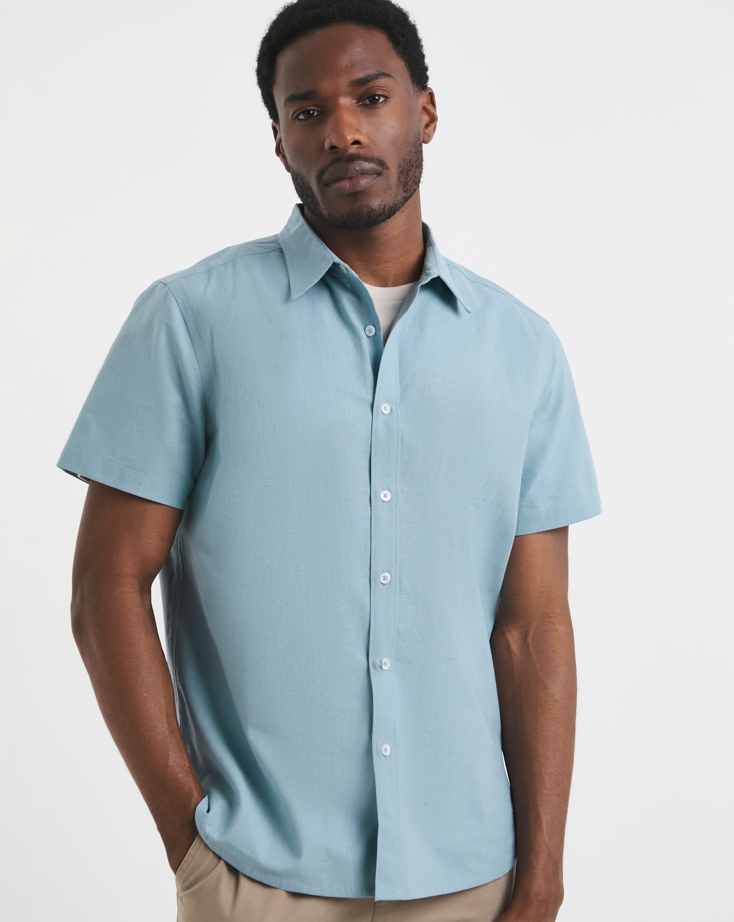 Short Sleeve Linen Blend Shirt
