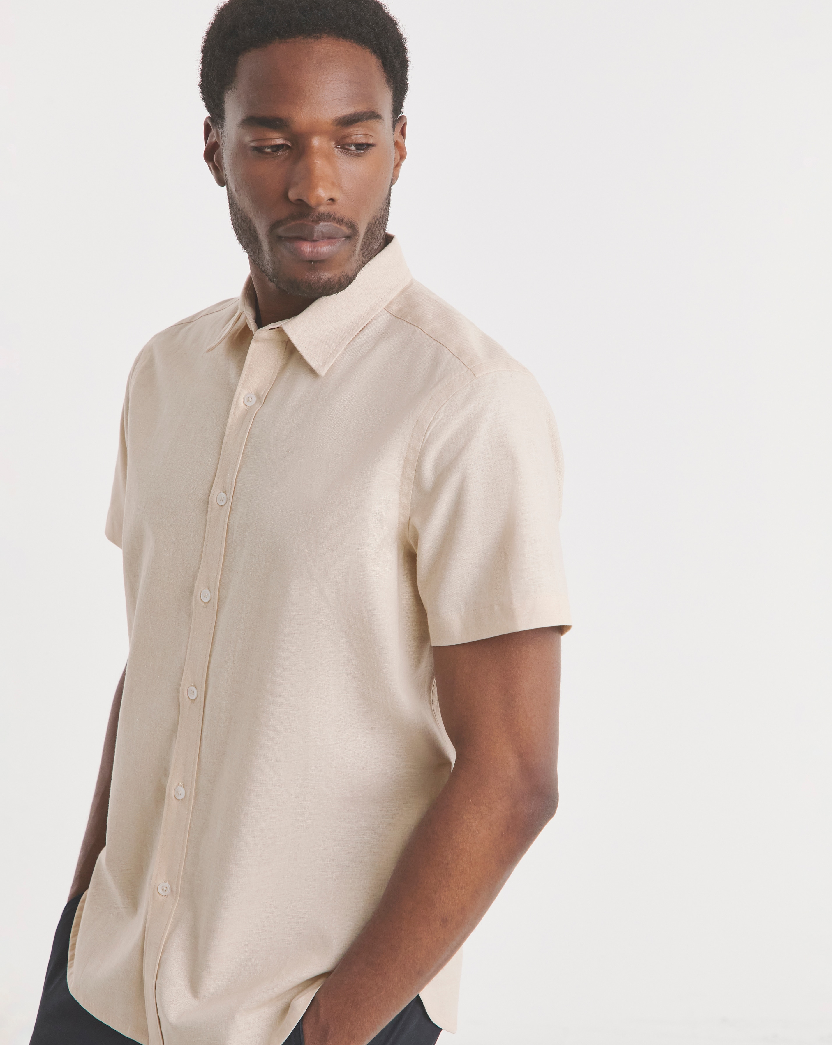 Short Sleeve Linen Blend Shirt