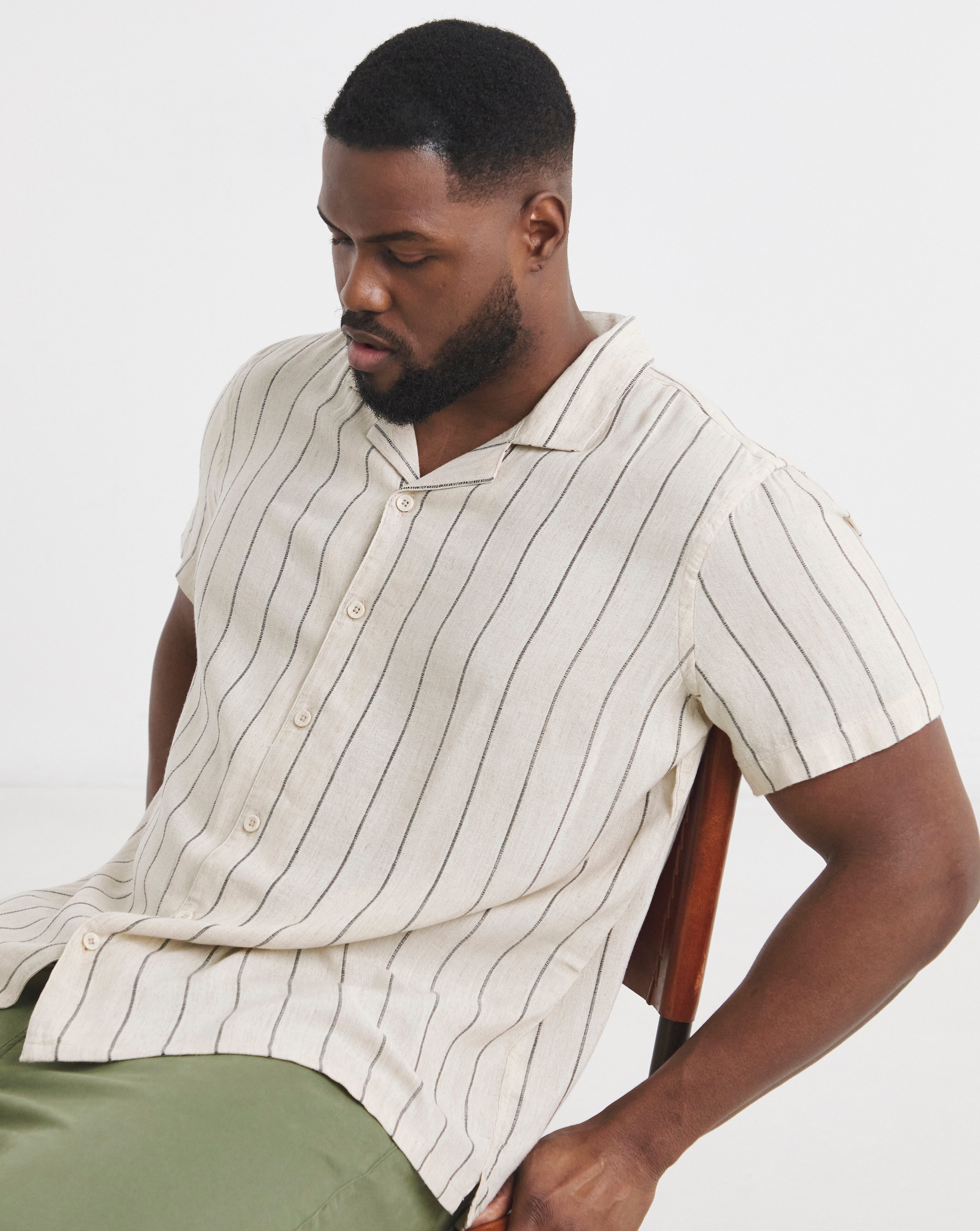Short Sleeve Stripe Linen Blend Shirt