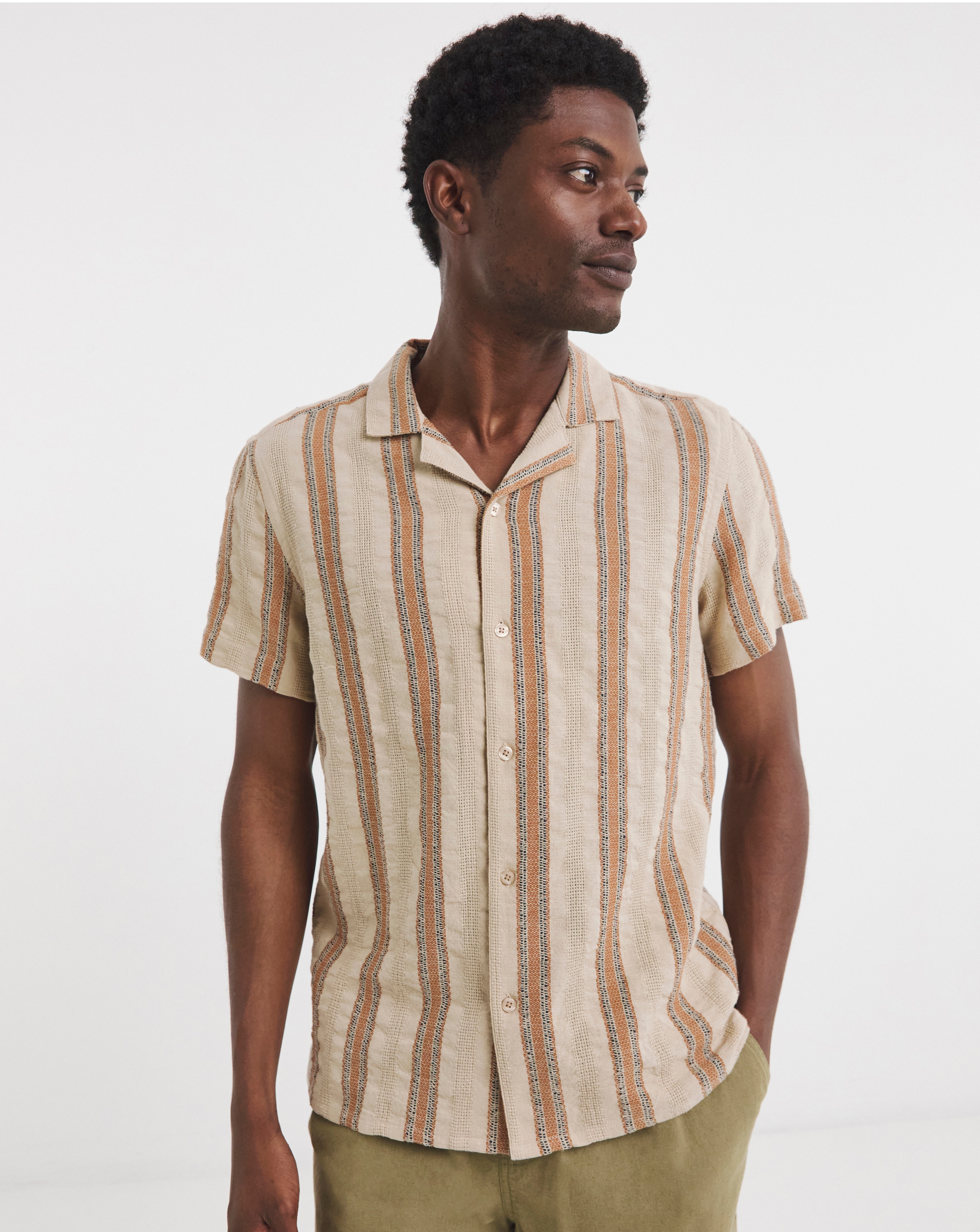 Pointelle Revere Collar Striped Shirt