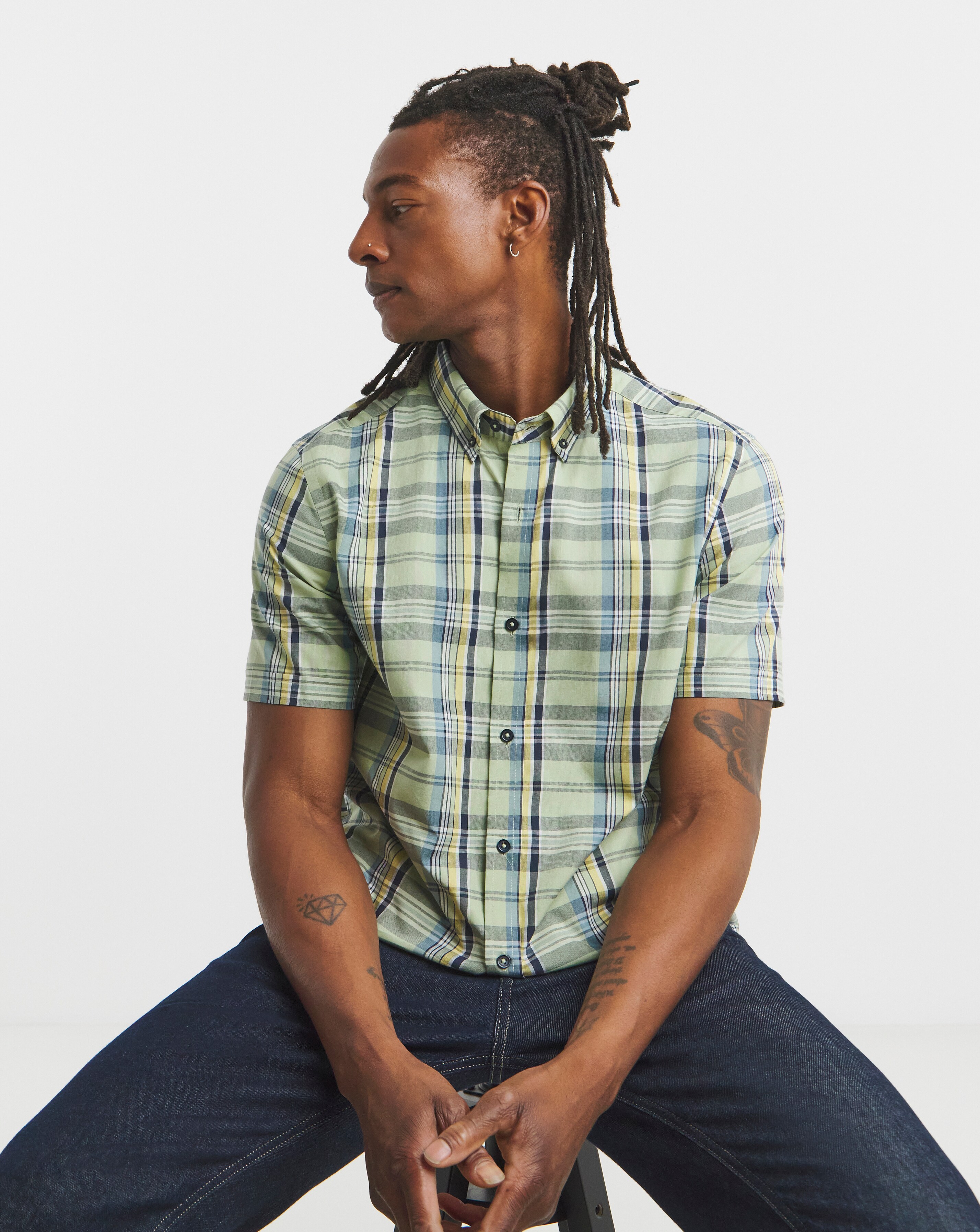 Short Sleeve Check Oxford Shirt Long